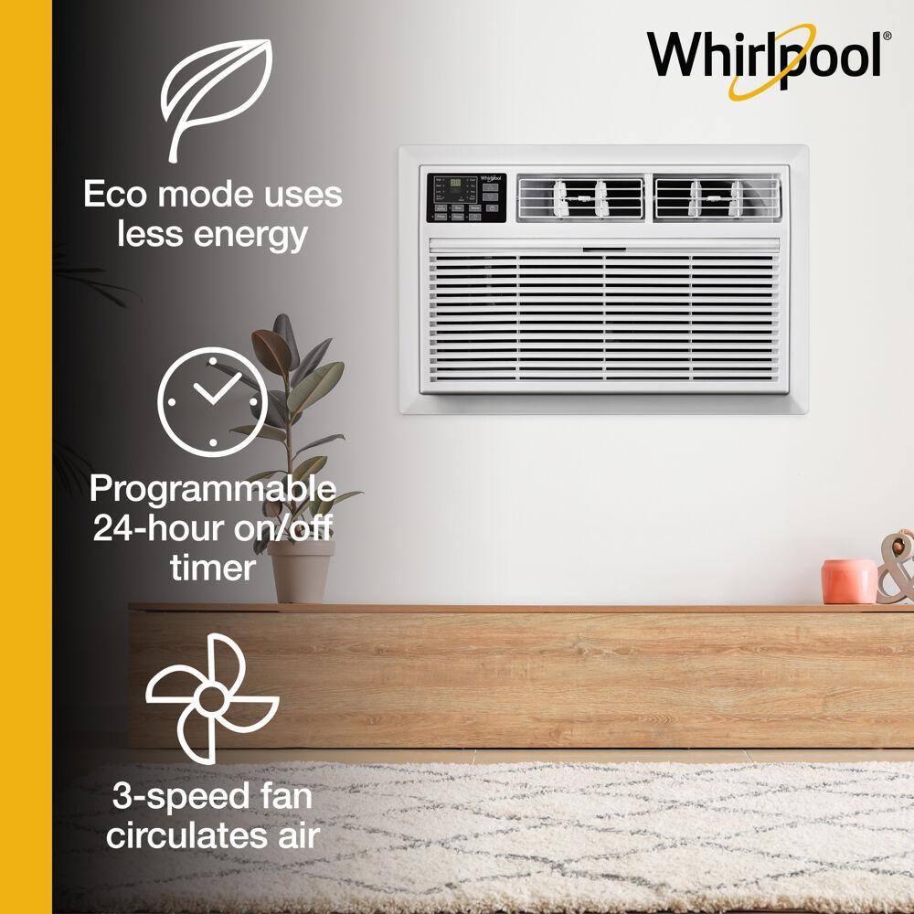 Whirlpool WHAT081-1AW Energy Star 8.000 BTU Through-the-Wall AC. Dehumidifer for Rooms up to 350 Sq. ft. Remote Control Digital Display Timer