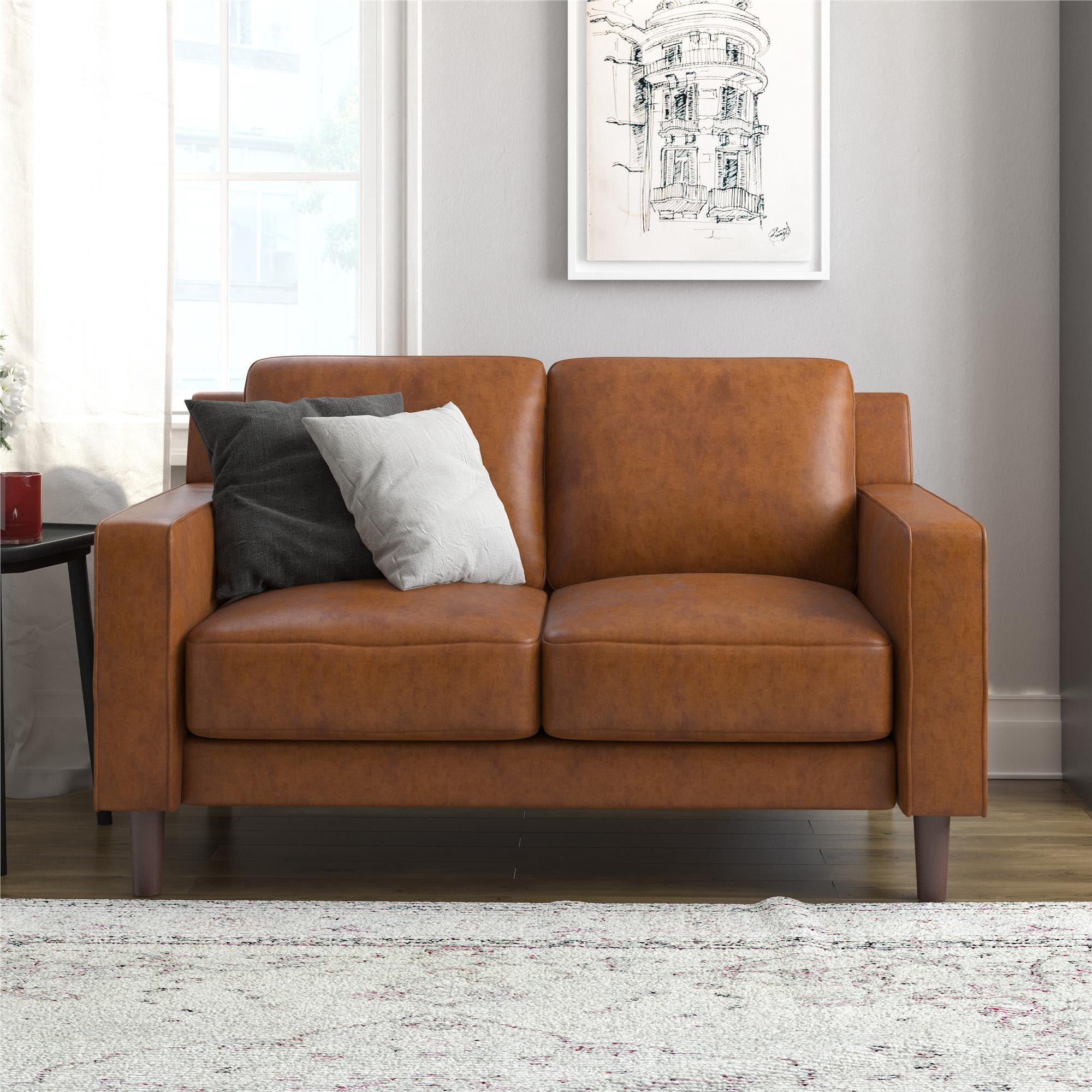 DHP Bryanna Loveseat 2 Seater Sofa . Camel Faux Leather