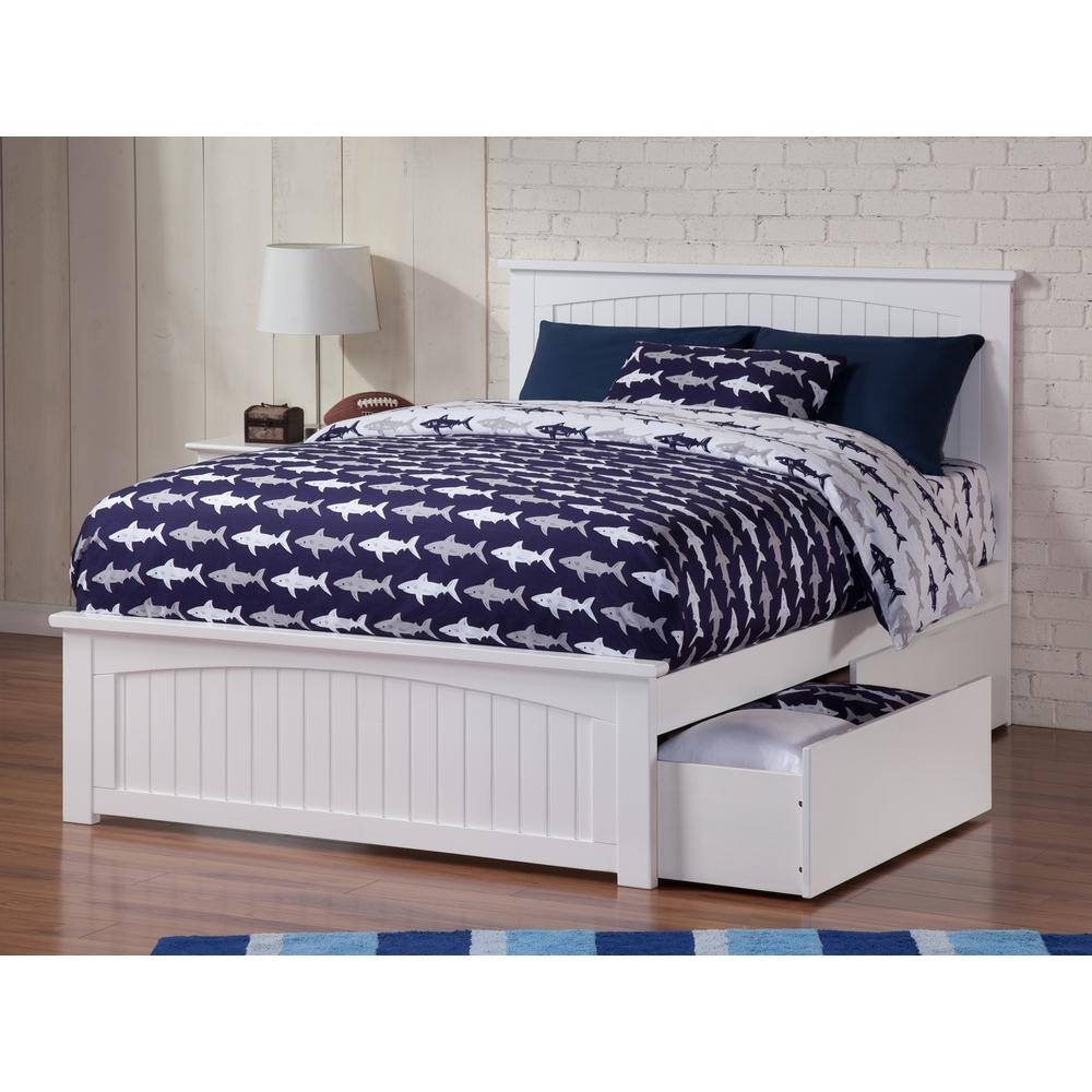 AFI  Nantucket White Full Solid Wood Storage Platform Bed with Matching Foot Board and 2 Bed Drawers