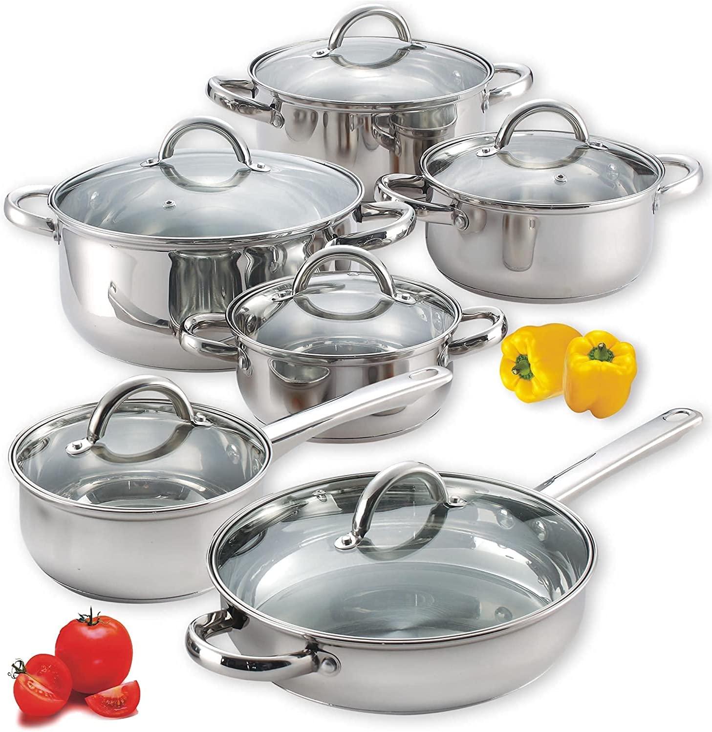 Cook N Home Basic Cookware Sets. 12-Piece. Stainless Steel Silver