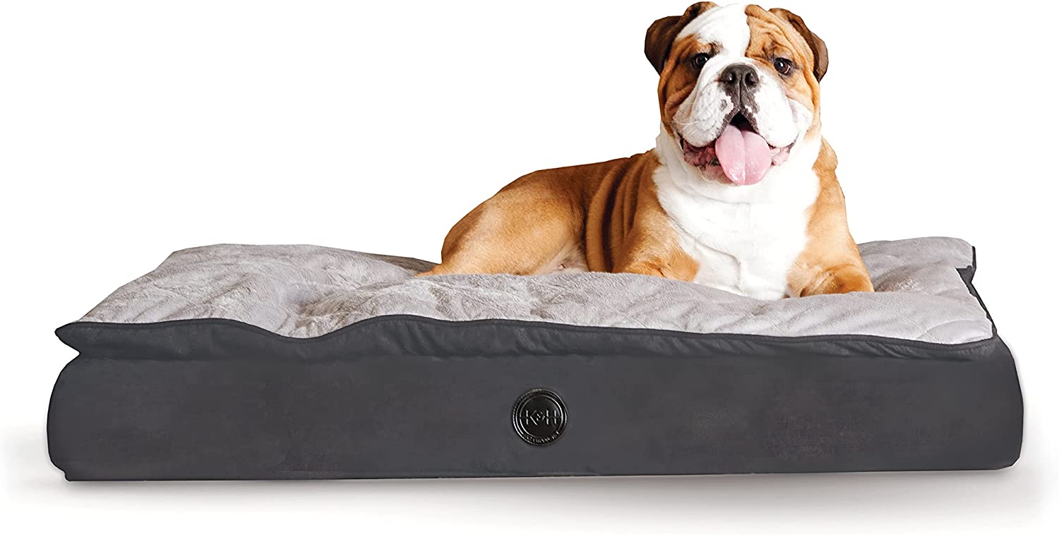 K&H Pet Products Feather-Top Orthopedic Pillow Dog Bed. Charcoal. Large (40″ x 50″)