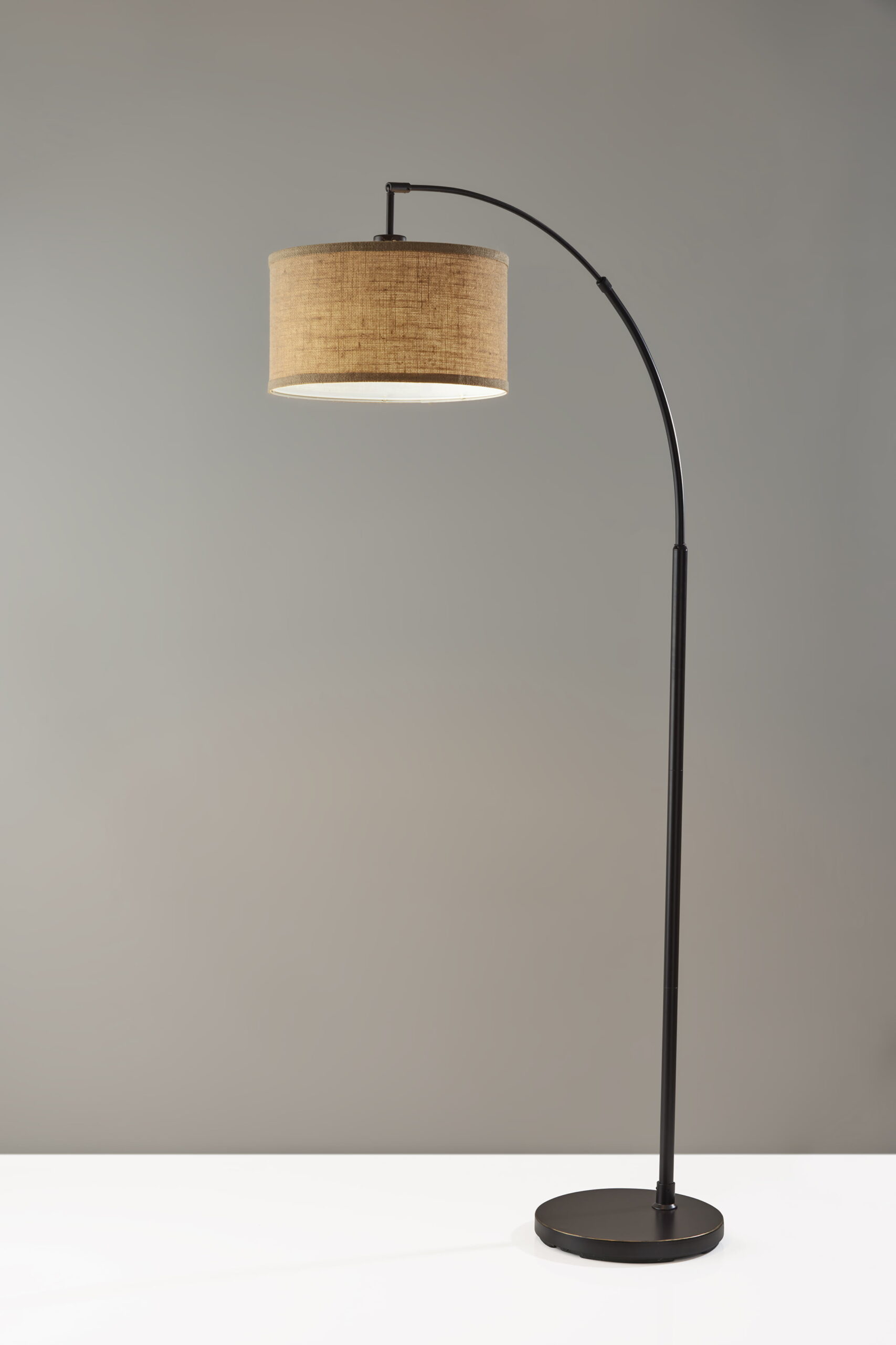 Simplee Adesso Burlap Arc Floor Lamp. Antique Bronze