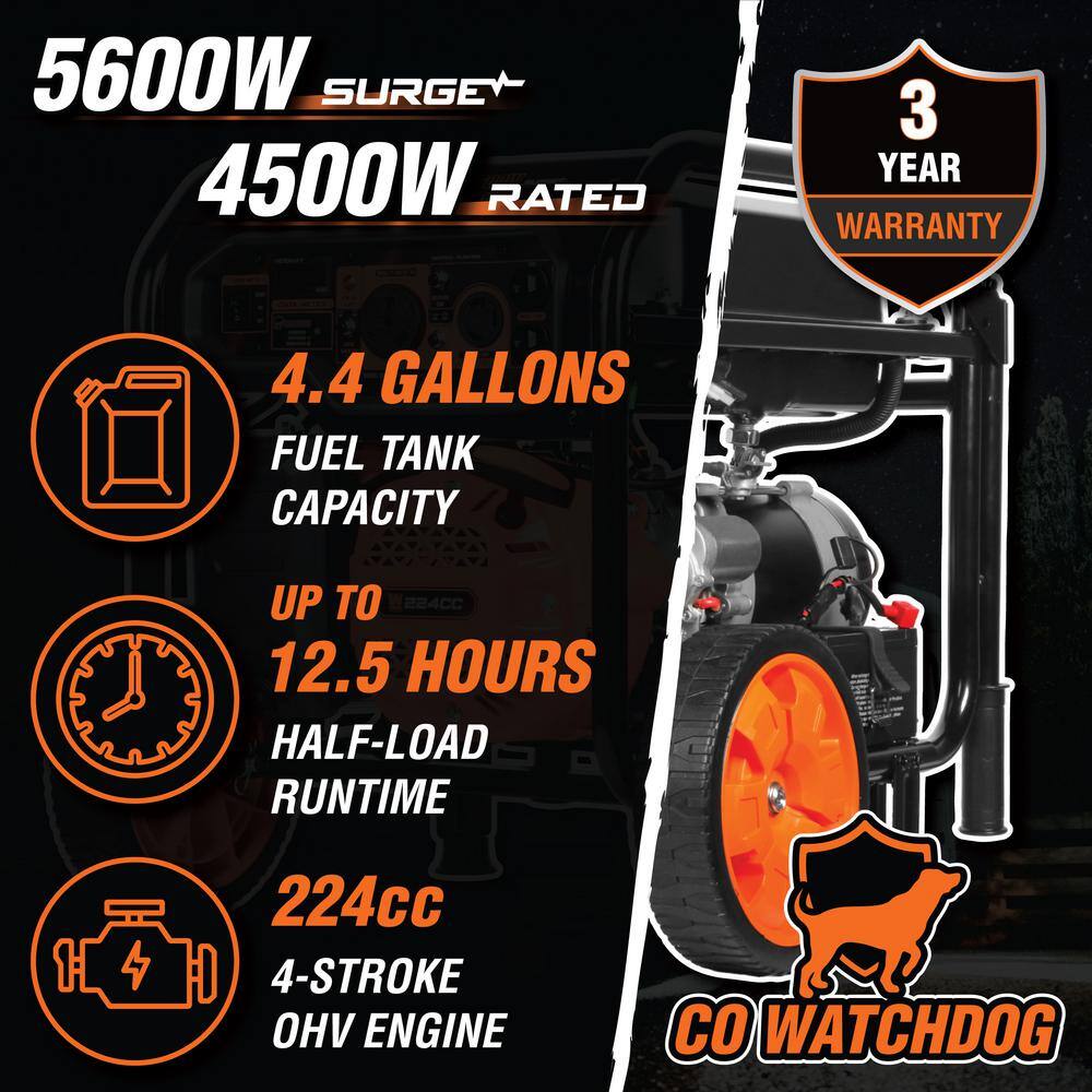 WEN GN5602X 5600-Watt Portable Generator. Electric Start. 224cc. Transfer-Switch and RV-Ready with CO Shutdown Sensor (GN5602X)