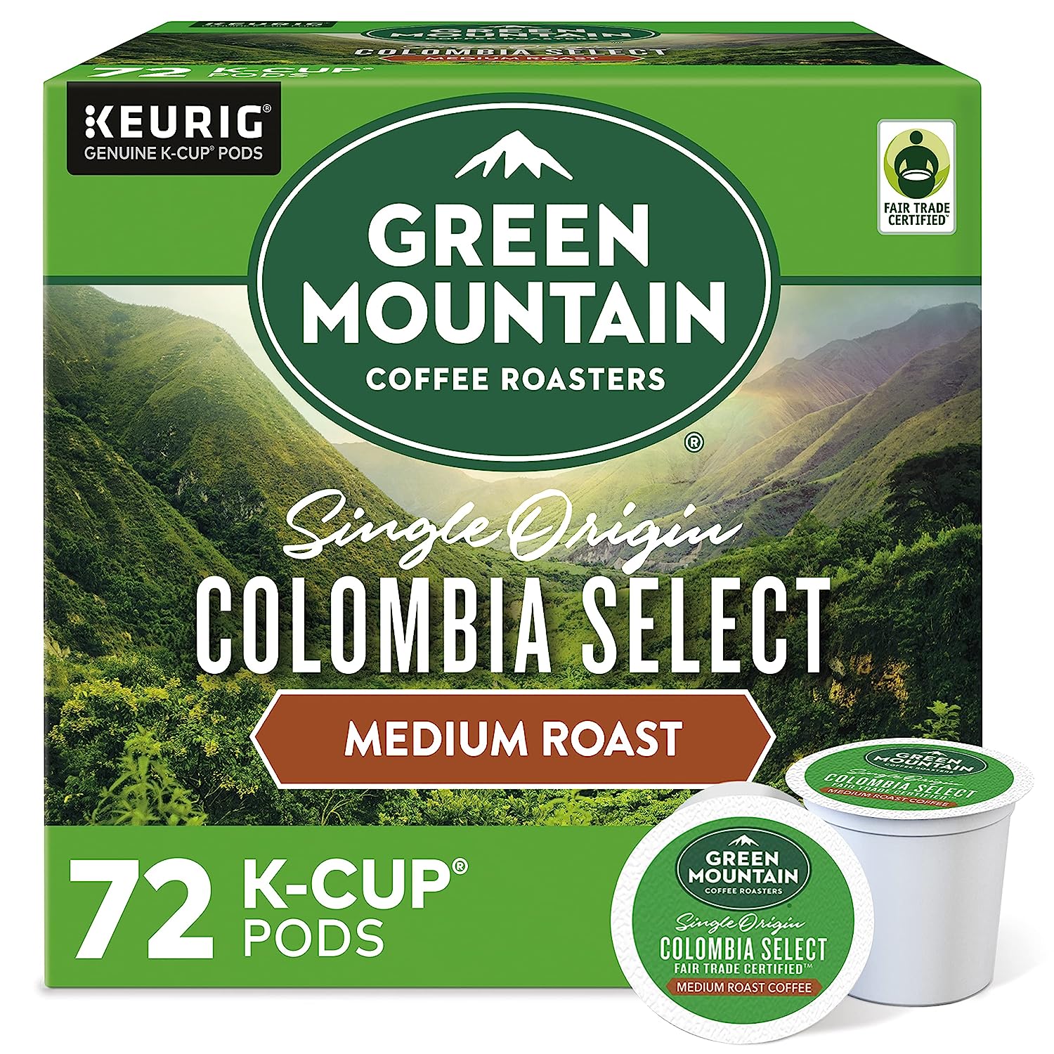 Green Mountain Coffee Roasters Colombia Select. Single-Serve Keurig K-Cup Pods. Medium Roast Coffee. 12 Count (Pack of 6) - Packaging May Vary