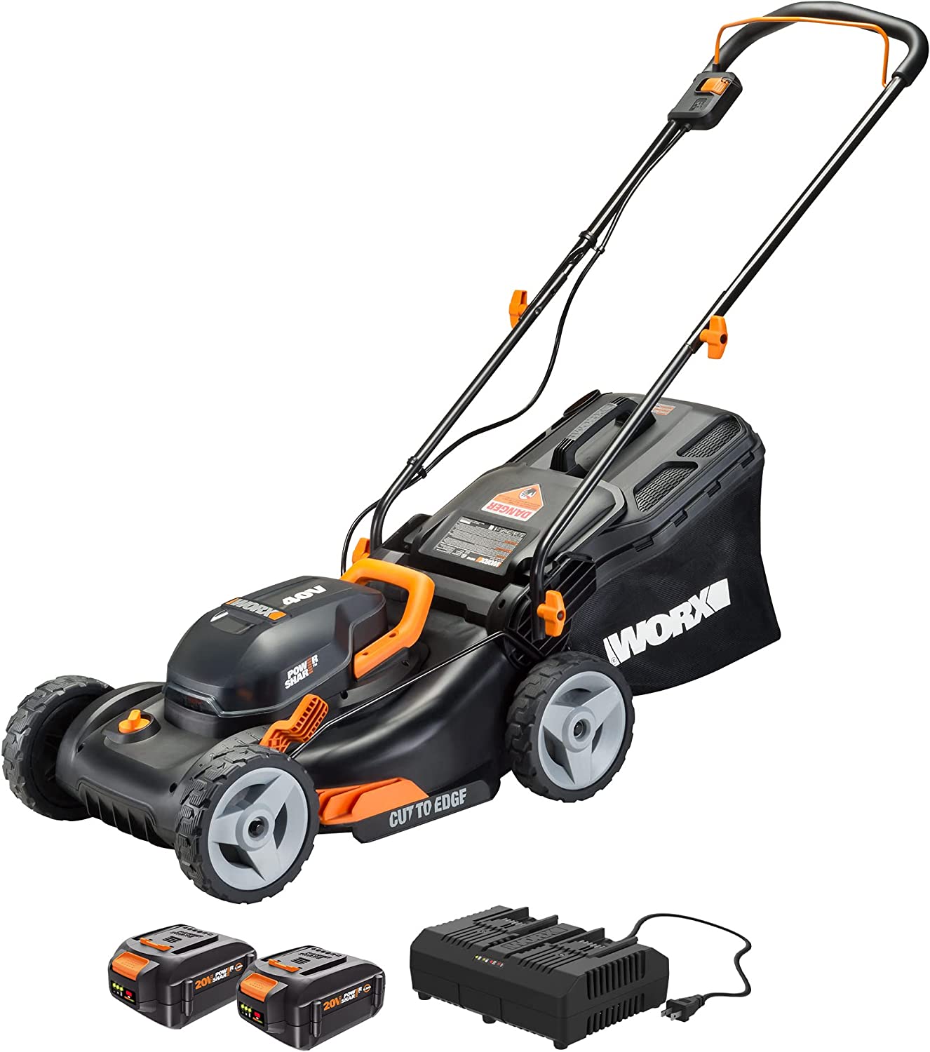 Worx WG743 40V Power Share 4.0Ah 17″ Cordless Lawn Mower (Batteries & Charger Included)