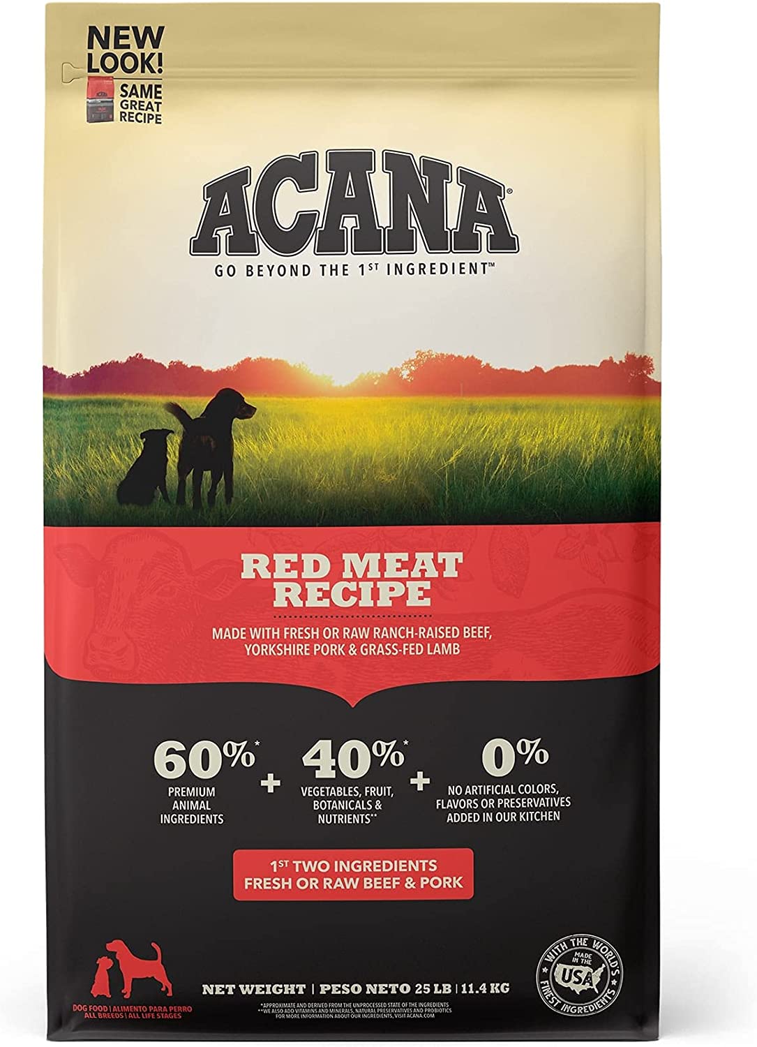 ACANA Grain-Free Red Meat Ranch-Raised Beef Yorkshire Pork Grass-Fed Lamb Dry Dog Food. 25 lbs.