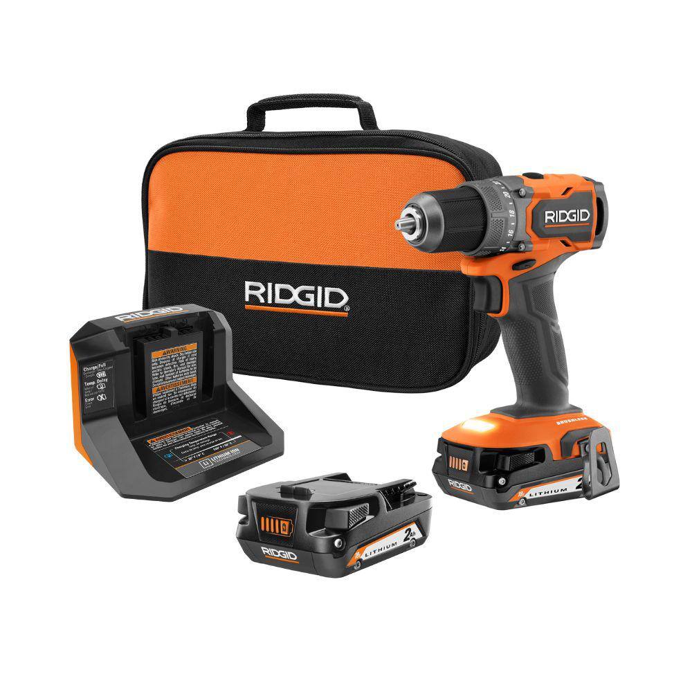 RIDGID  18V SubCompact Brushless Cordless 1/2 in. Drill/Driver Kit with (2) 2.0 Ah Batteries. Charger. and Tool Bag