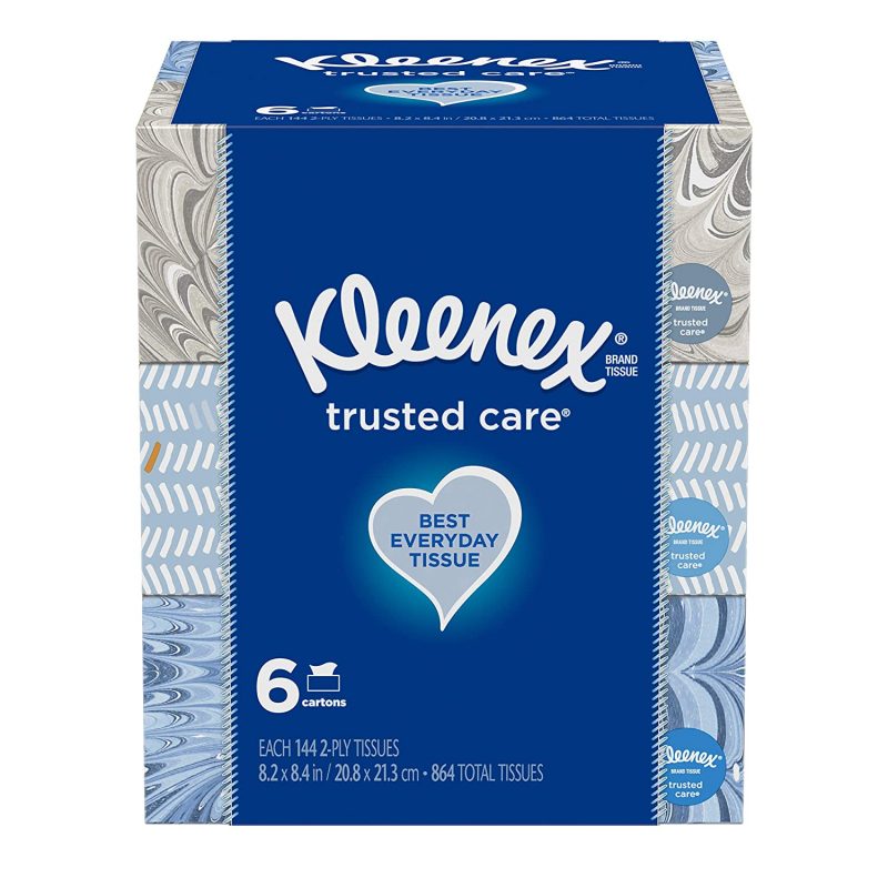 Kleenex Trusted Care Everyday Facial Tissues. 6 Boxes. 144 Tissues/Box