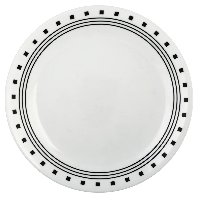 Corelle 1074211 Livingware Black/White Glass City Block Luncheon Plate. (Set of 6)