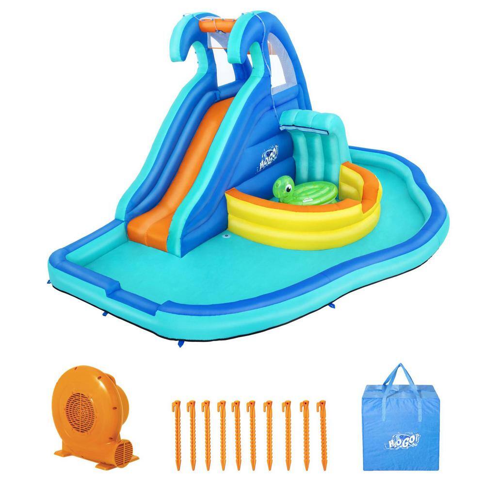 Bestway 53404E-BW H2OGO! Wavetastic Multicolor PVC Kids Inflatable Water Park & Turtle Pool Ride-On Float