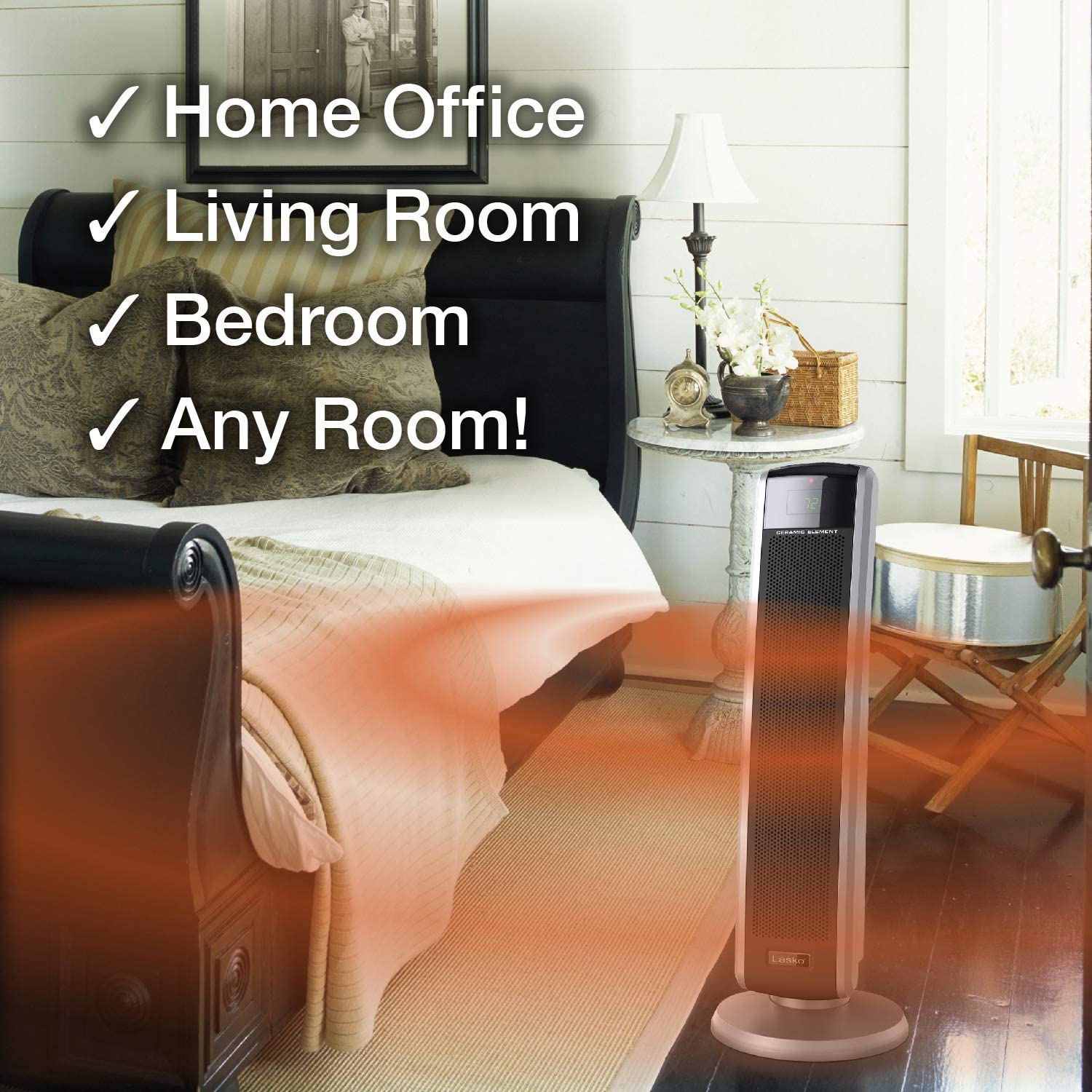 Lasko 5586 Digital Ceramic Tower Heater with Remote. Dark Grey