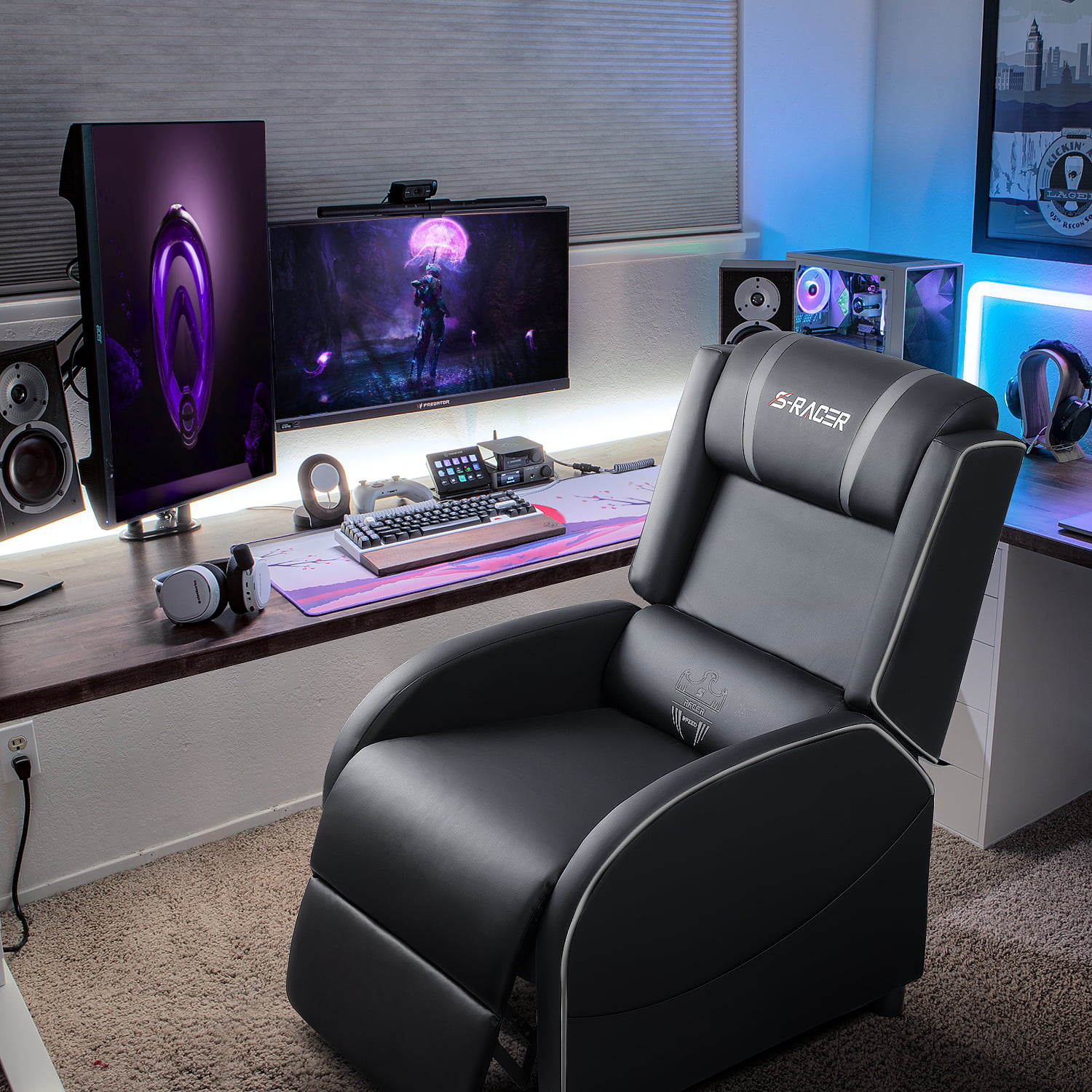 Homall Massage PU Leather Gaming Recliner Chair. Gray