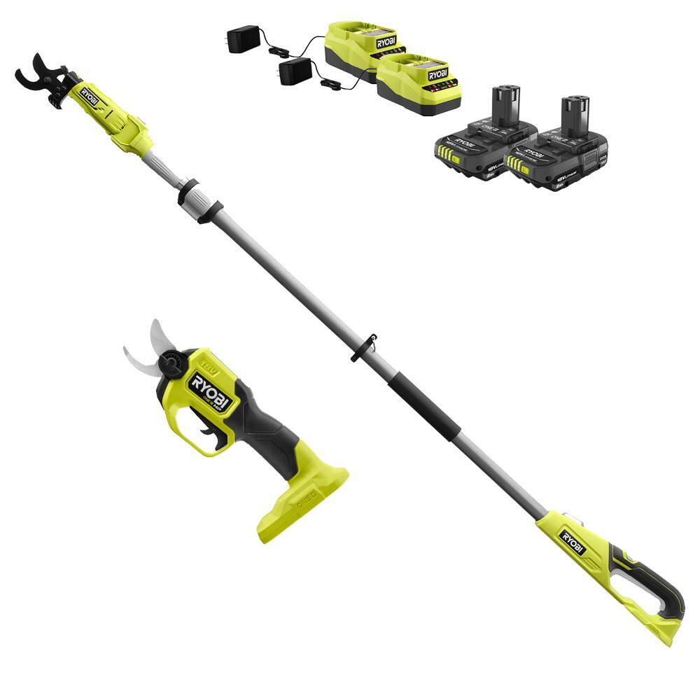 RYOBI P2550-P2560 ONE+ HP 18V Brushless Cordless Pruner and Cordless Pole Lopper with (2) 2.0 Ah Batteries and (2) Chargers