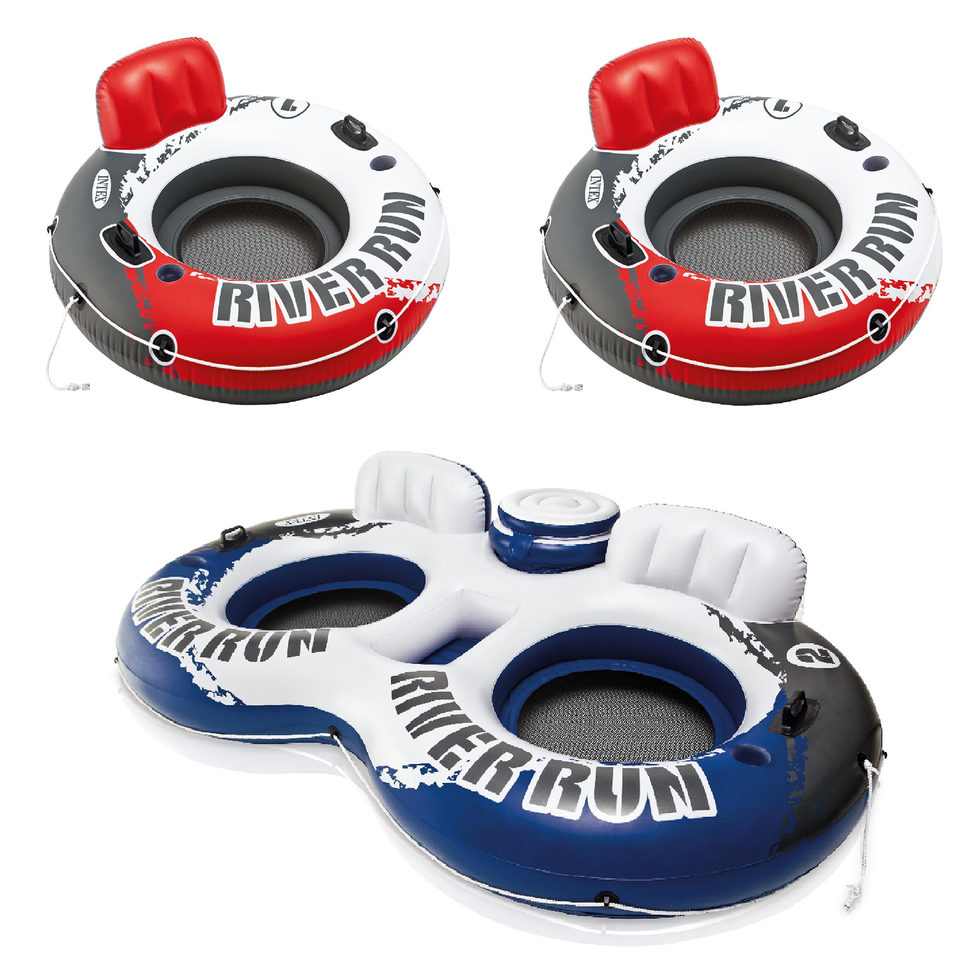 Intex Floating Water Tube Lake Pool (2 Pack) & River Run II 2 Person Pool Tube