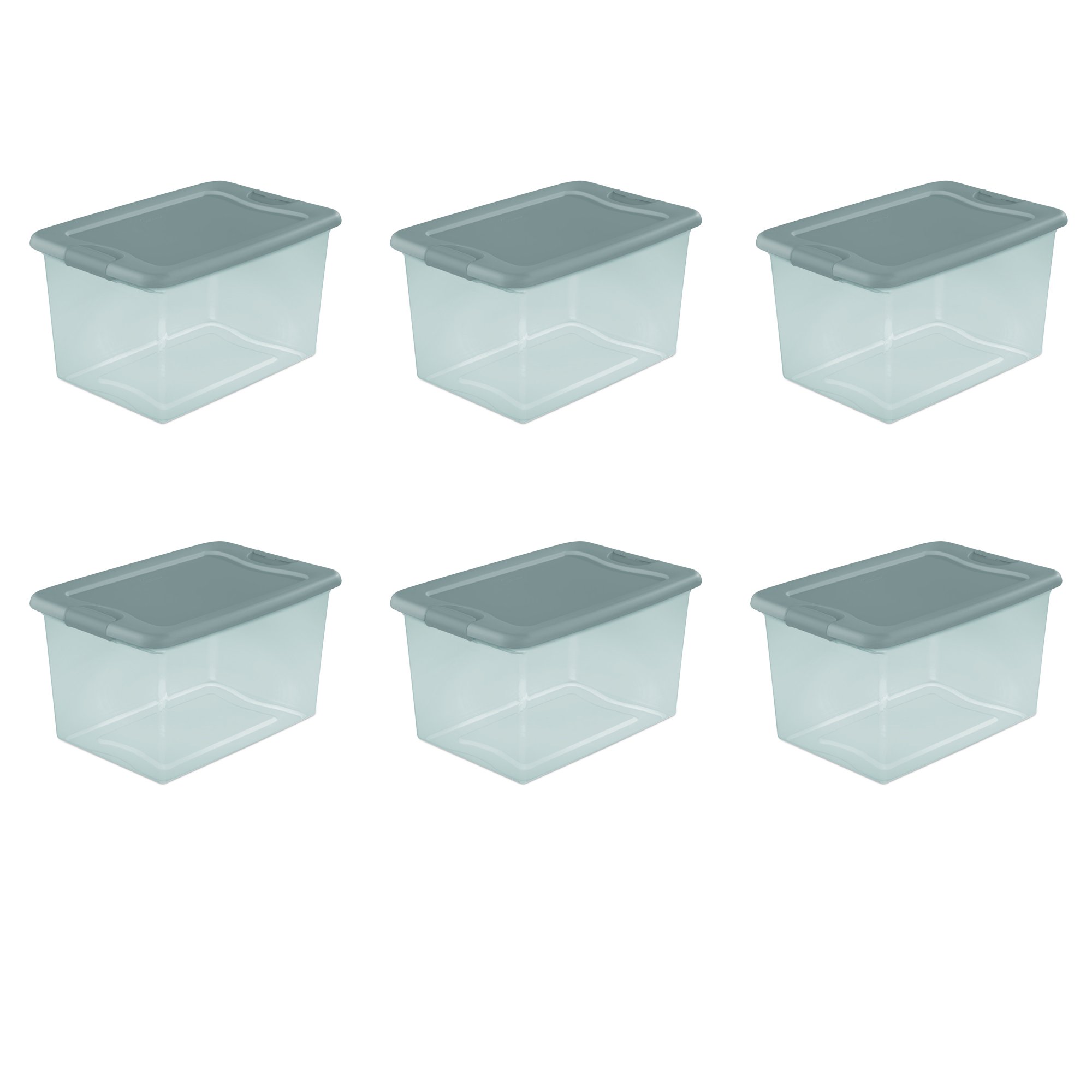 Sterilite 64 Qt. Latching Box Plastic. Aqua Slate Tint. Set of 6