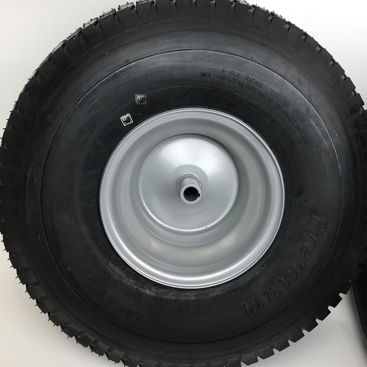 Set of 2 - Silver 20×8.00-8 Lawn Mower Tire and Rim - Fits on 3/4 Inch Axle