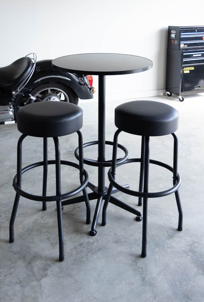 Hyper Tough 3-Piece Shop Pub Table & Bar Stool Set for Game room. Steel. Black