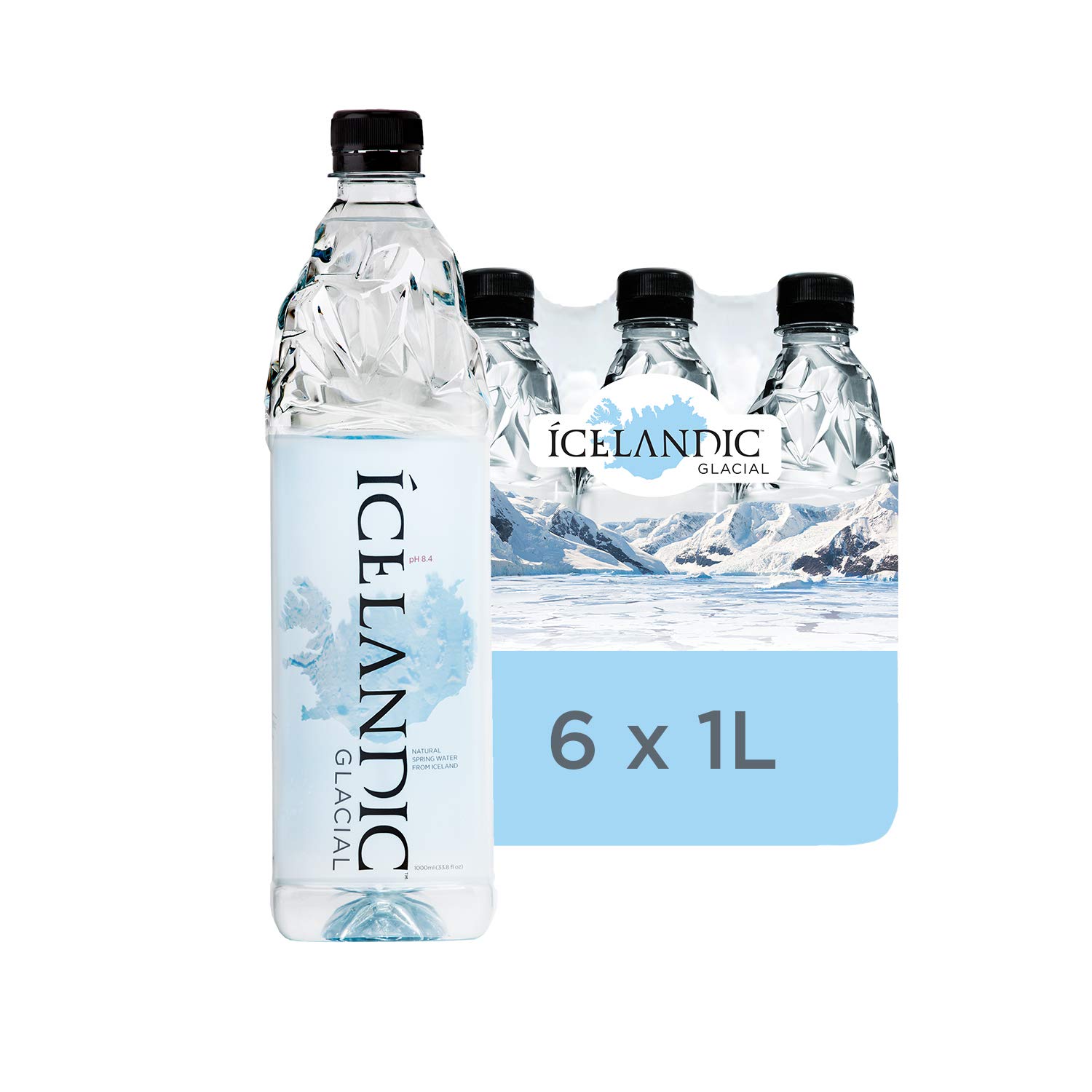Icelandic Glacial Natural Spring Alkaline Water. 1 Liter (6 Count)