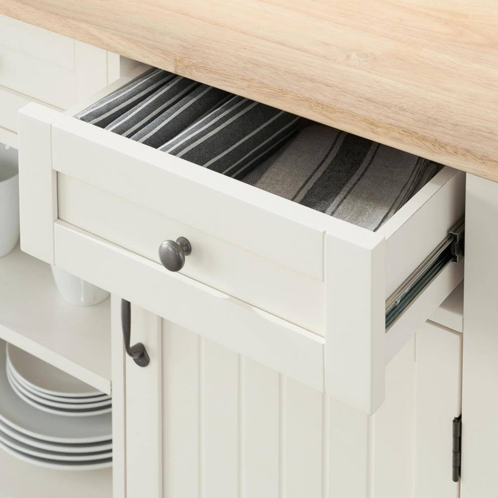 StyleWell  Bainport Ivory Wooden Kitchen Island with Natural Butcher Block Top and Storage (48″ W)