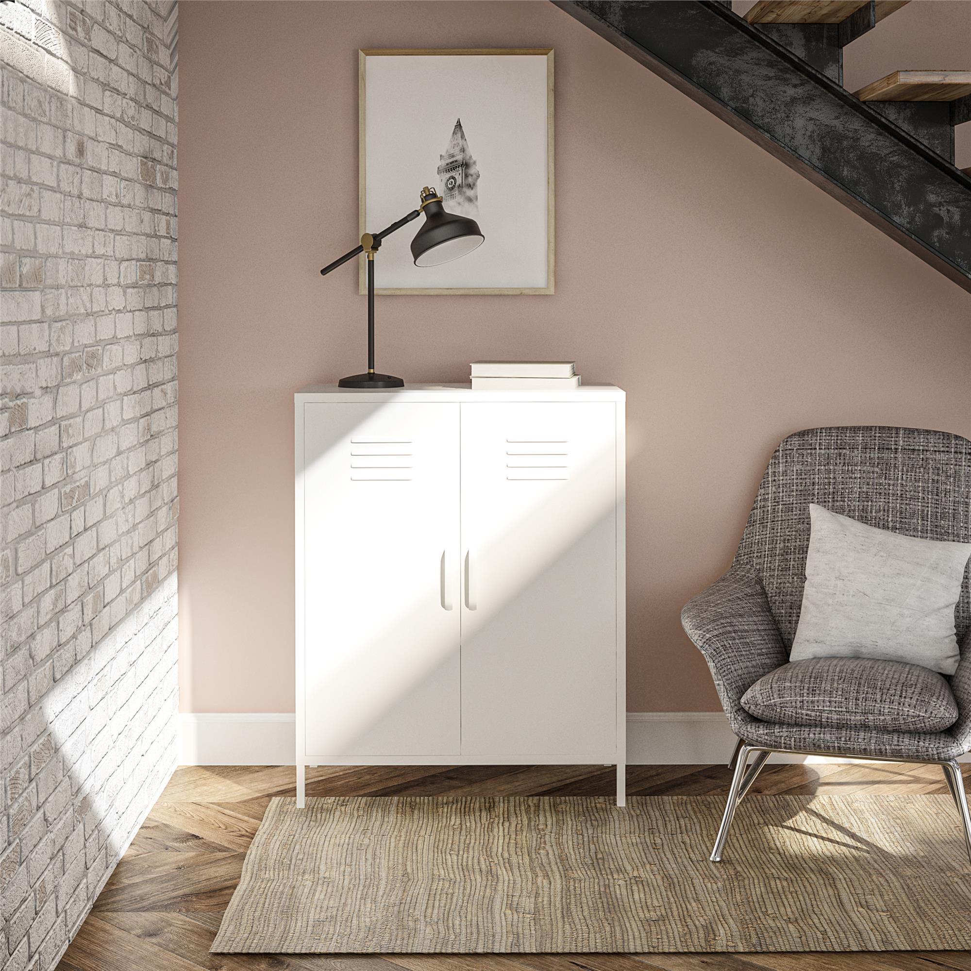 Shadwick 2 Door Metal Locker Style Storage Accent Cabinet. White