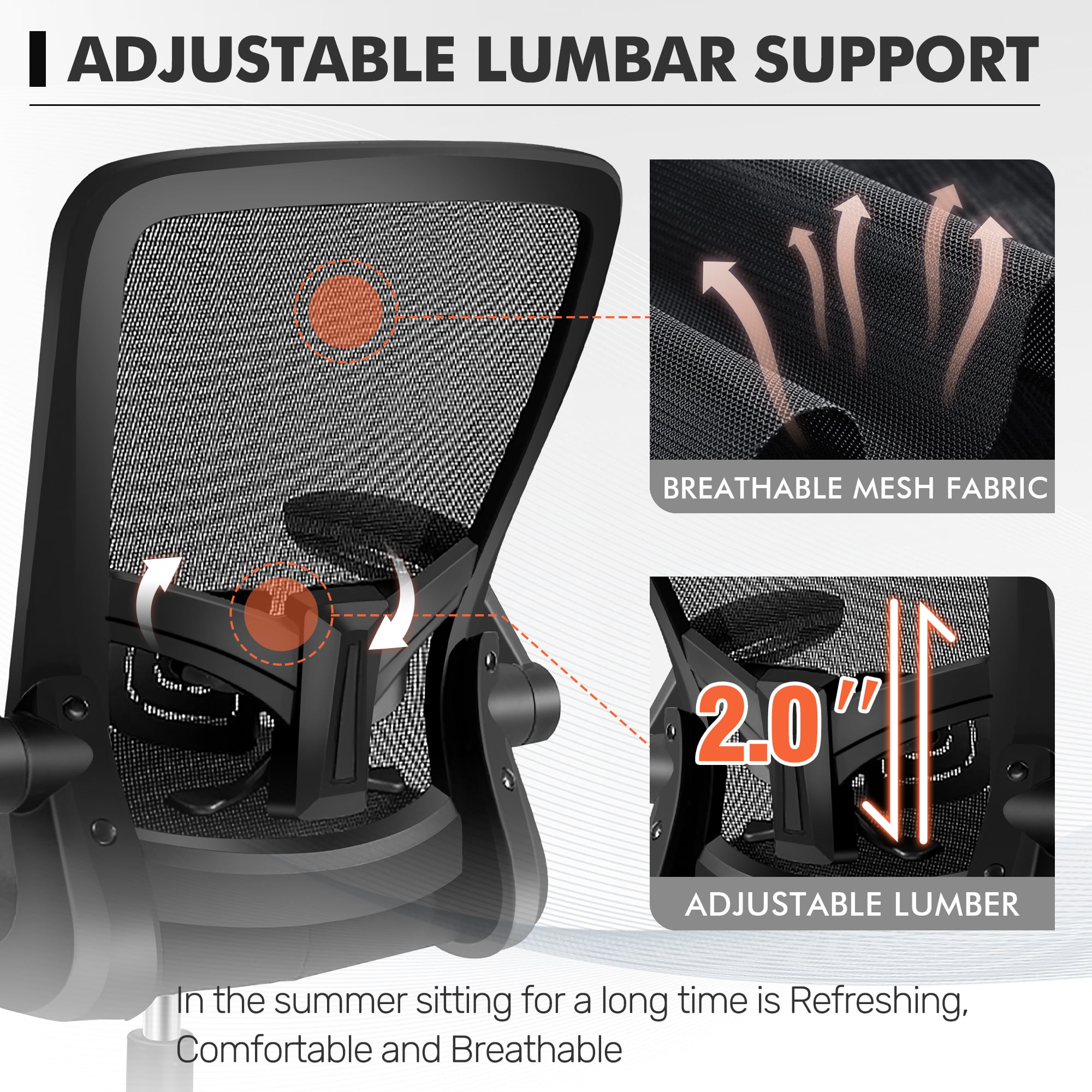 Coolhut Ergonomic Office Chair. Comfort Desk Chair with Adjustable Lumbar Support and Flip up Arms. 300lb. Black