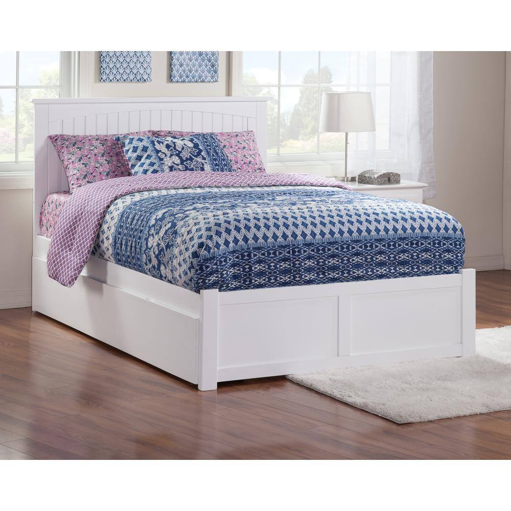 AFI  Nantucket Full Platform Bed with Flat Panel Foot Board and Twin Size Urban Trundle Bed in White