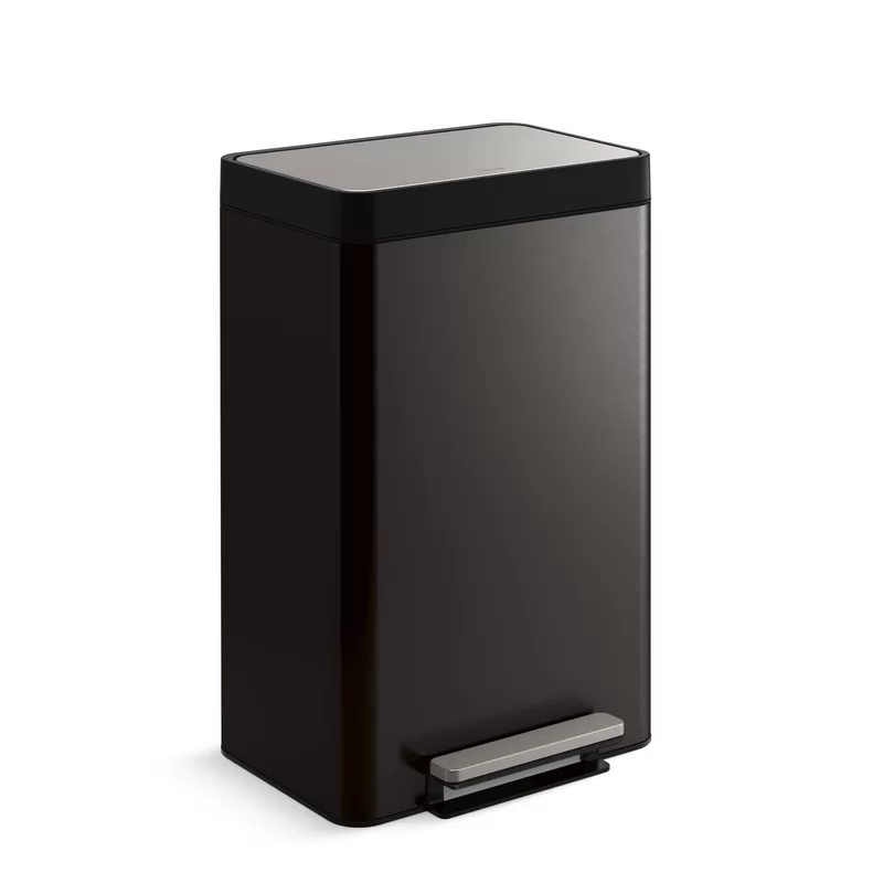 Kohler 20956-BST Step Trash Can. 11 Gallon. Dual Compartment. Black with Stainless Steel