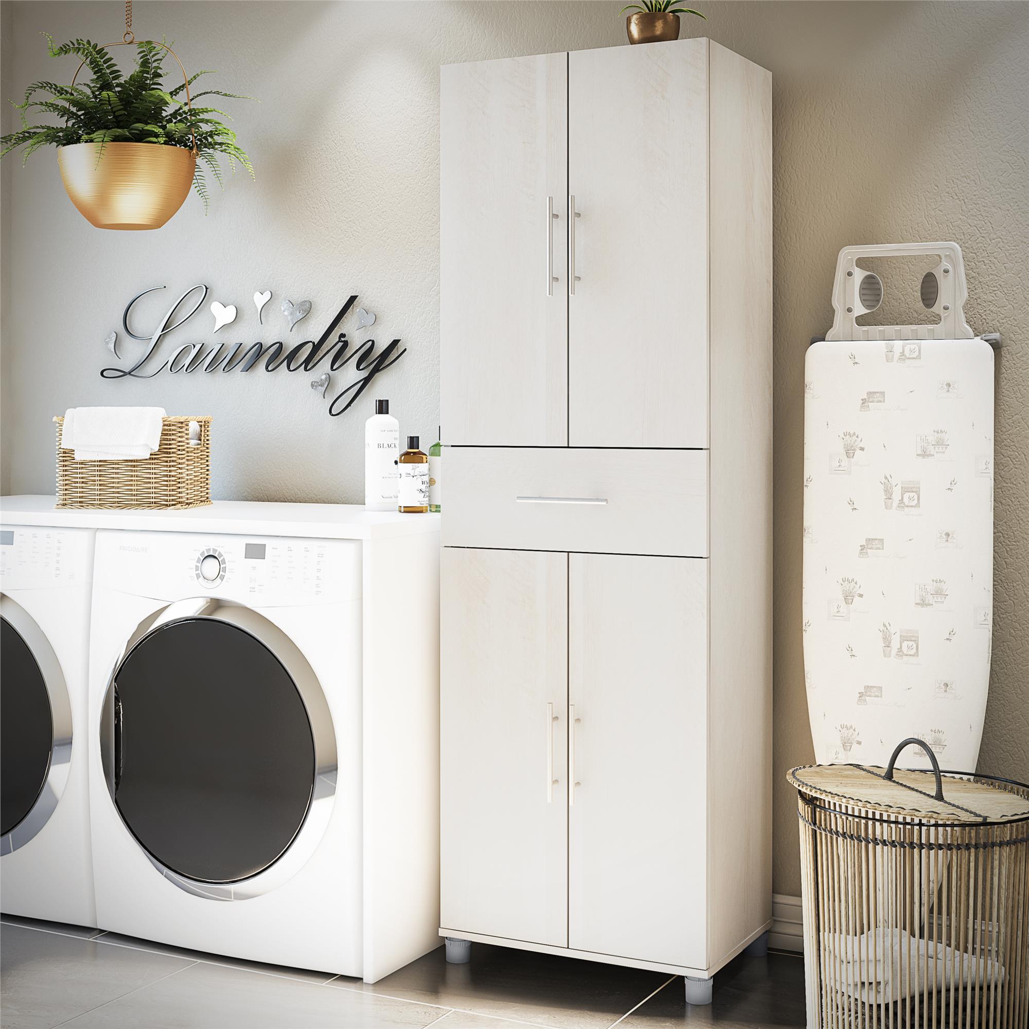 Ameriwood Home Camberly 23.46-in W x 75.25-in H Wood Composite Ivory Oak/Magnolia Oak Freestanding Utility Storage Cabinet