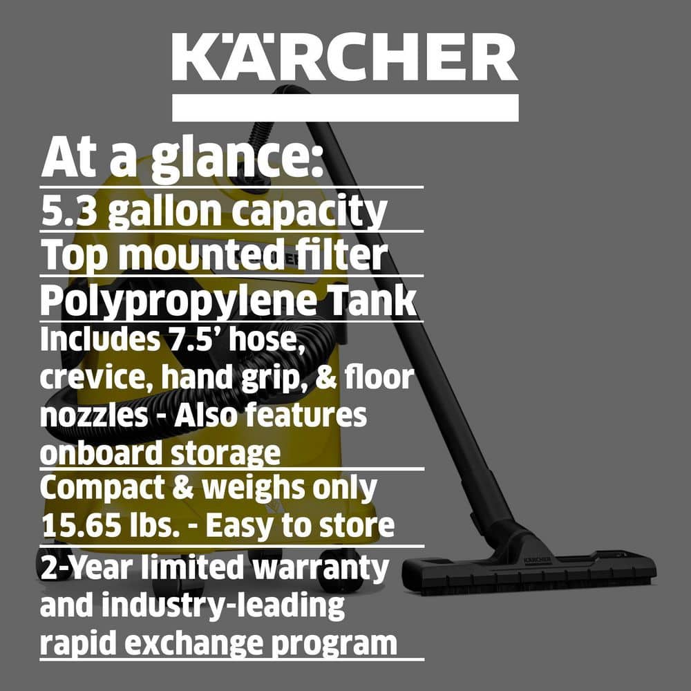 Karcher 1.628-207.0 WD 4 Multi-Purpose 5.3 Gal. Wet/Dry Shop Vacuum Cleaner with Attachments - 2022 Edition
