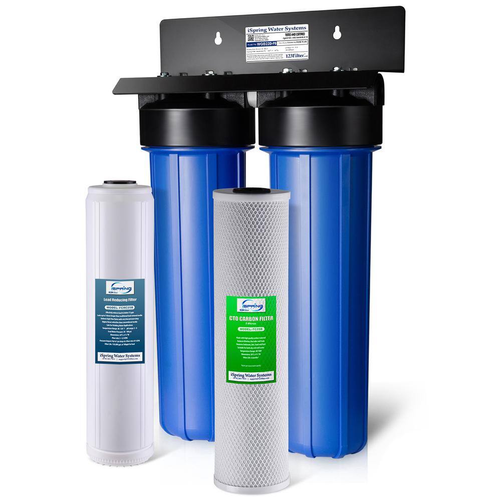 ISPRING WGB22B-PB Whole House Water Filter System w/ Carbon Block Filter and Lead Reducing Filter. 2-Stage. Up to 100k Gal. Capacity