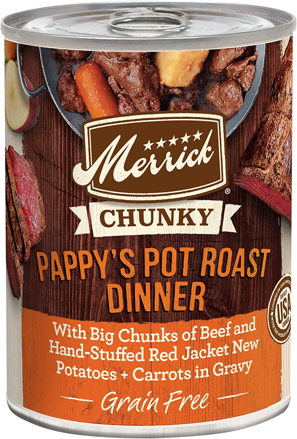 Merrick Chunky and BBQ Grain Free Canned Wet Dog Food Pappy-s Pot Roast Dinner  (Case of 12)