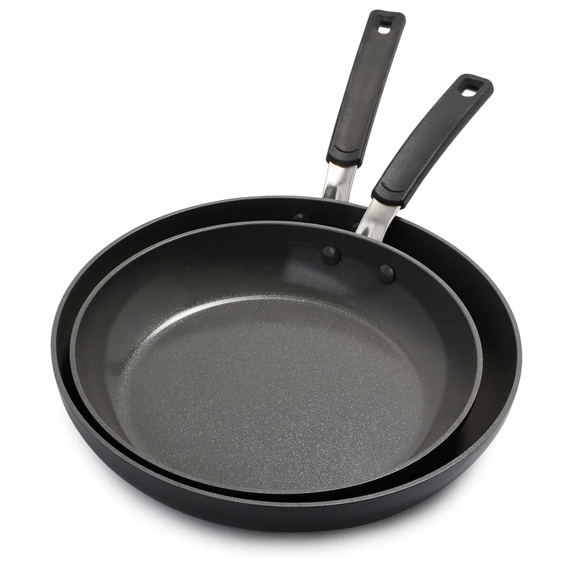 GreenPan Levels Stackable Hard Anodized Healthy Ceramic Nonstick. 10″ and 12″ Frying Pan Skillet Set. PFAS-Free. Dishwasher Safe. Black