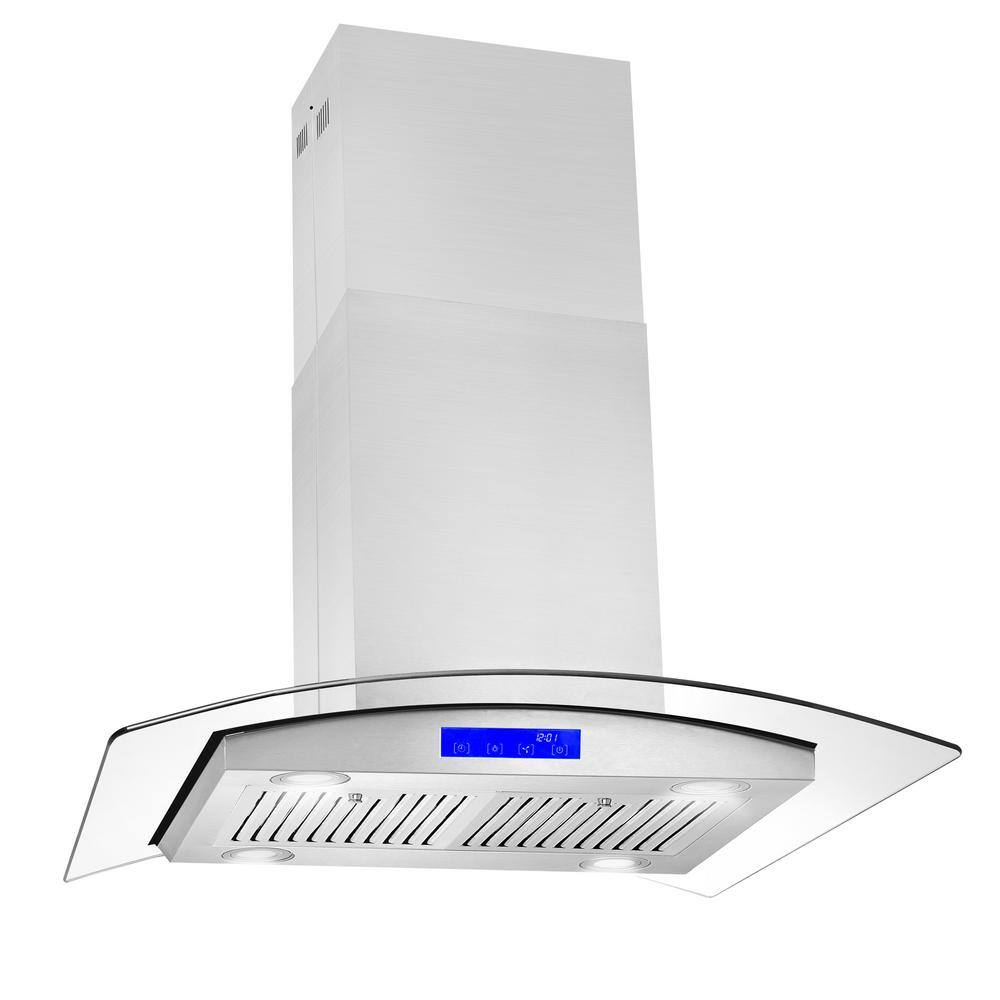 Cosmo 668ICS750-DL 30 in. Ductless Island Range Hood in Stainless Steel with LED Lighting and Carbon Filter Kit for Recirculating