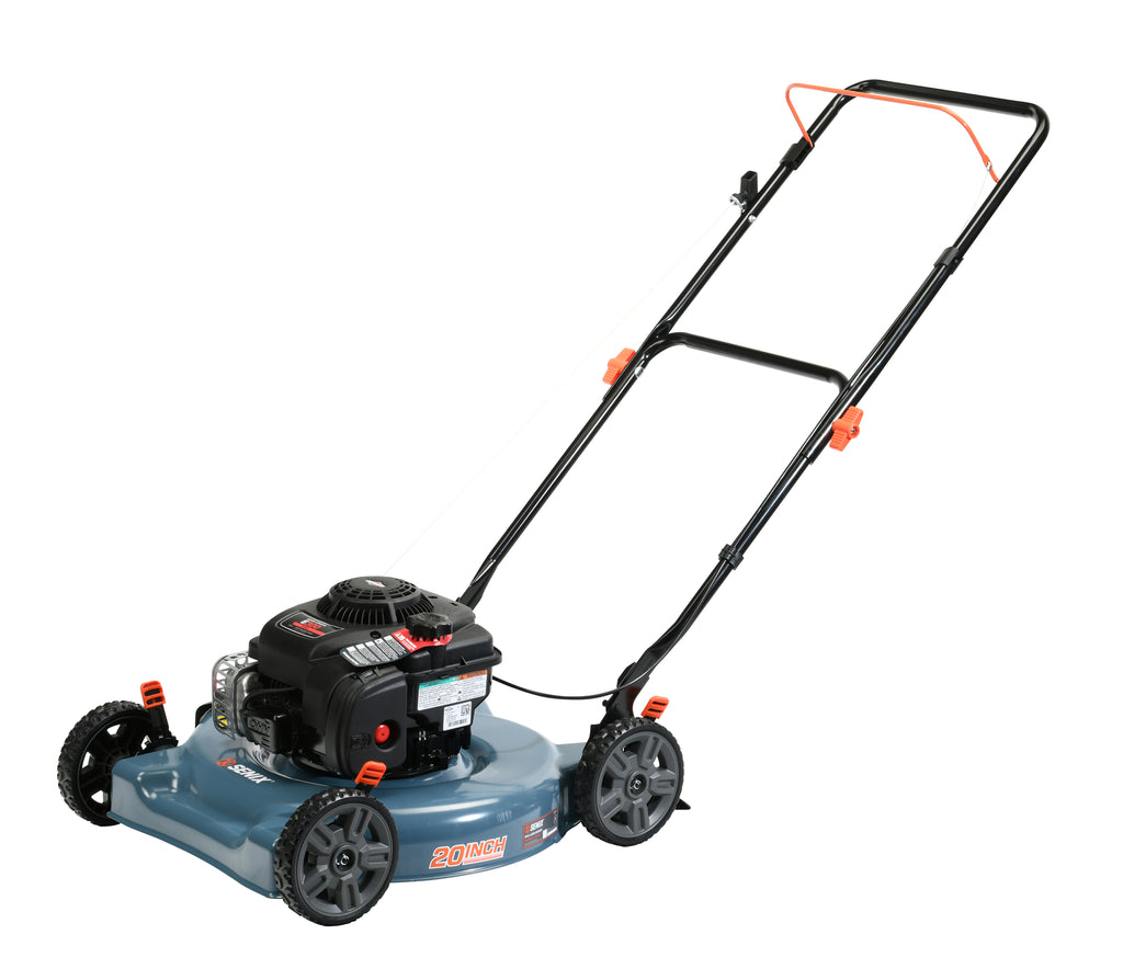 SENIX Gas Lawn Mower. 20-Inch. 125 cc 4-Cycle Briggs & Stratton Engine. Push Lawnmower with Side Discharge. 5-Position Height Adjustment. LSPG-L3. Blue