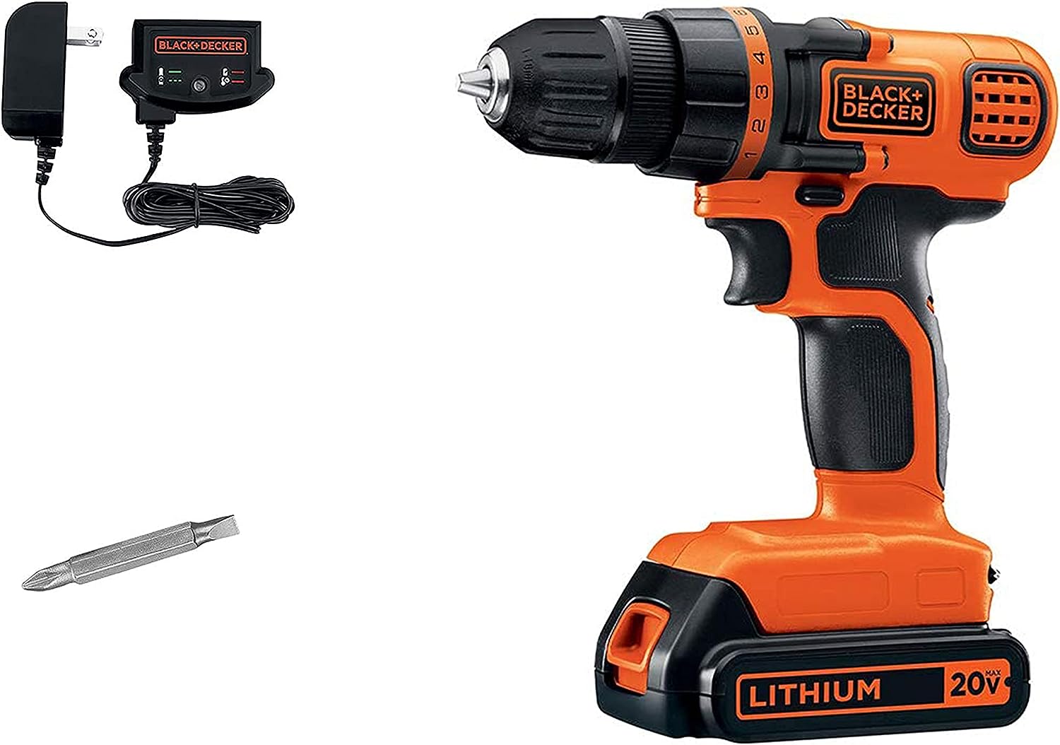BLACK+DECKER 20V MAX Cordless Drill and Driver. 3/8 Inch. With LED Work Light. Battery and Charger Included (LDX120C)
