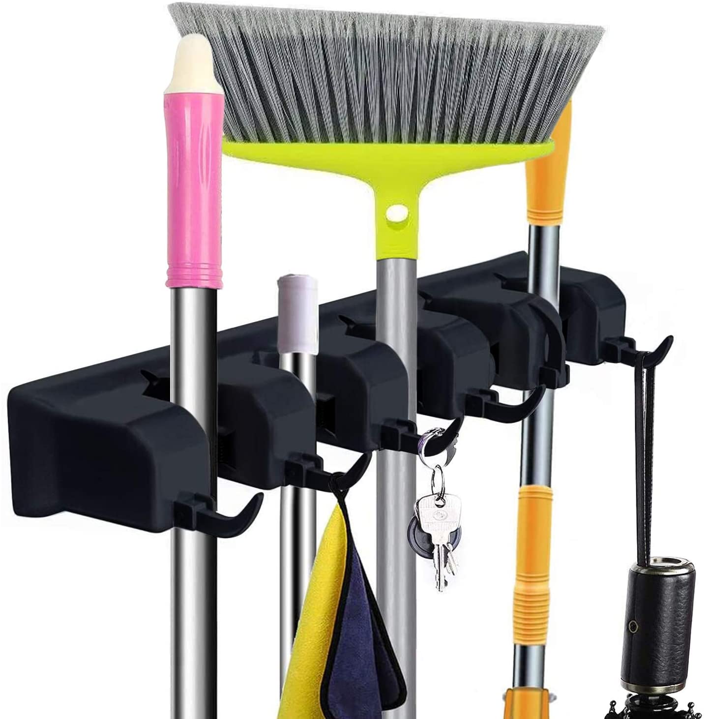CINEYO Mop and Broom Holder Wall Mount. (5 Positions with 6 Hooks)