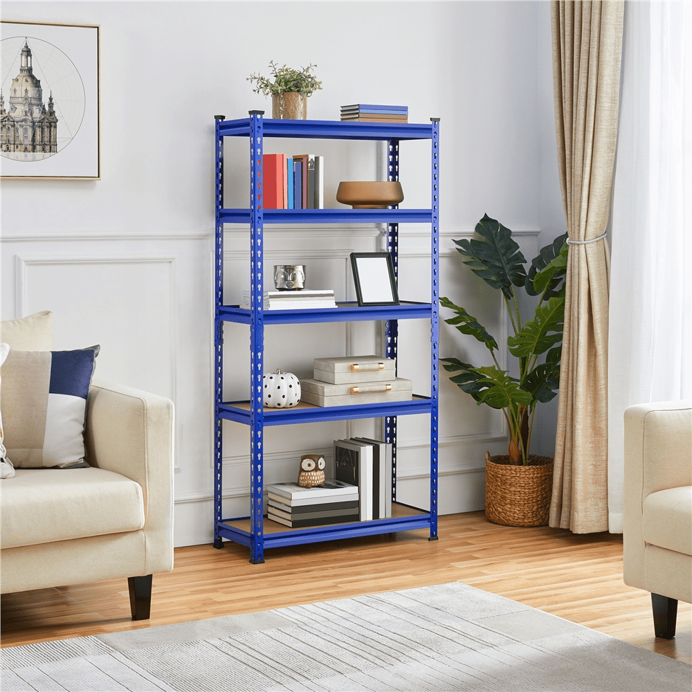 Smile Mart 60″H 5-Tier Adjustable Boltless Storage Shelves Units. Blue