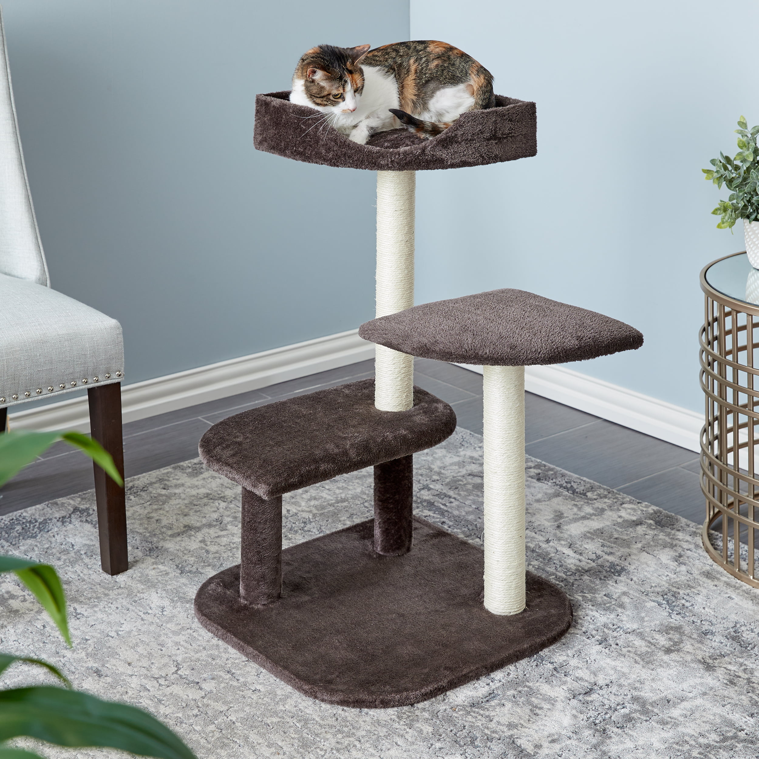 Two by Two Ficus 34.6-inch Cat Tree. Tower. Scratching Post & Bed with Three Platforms