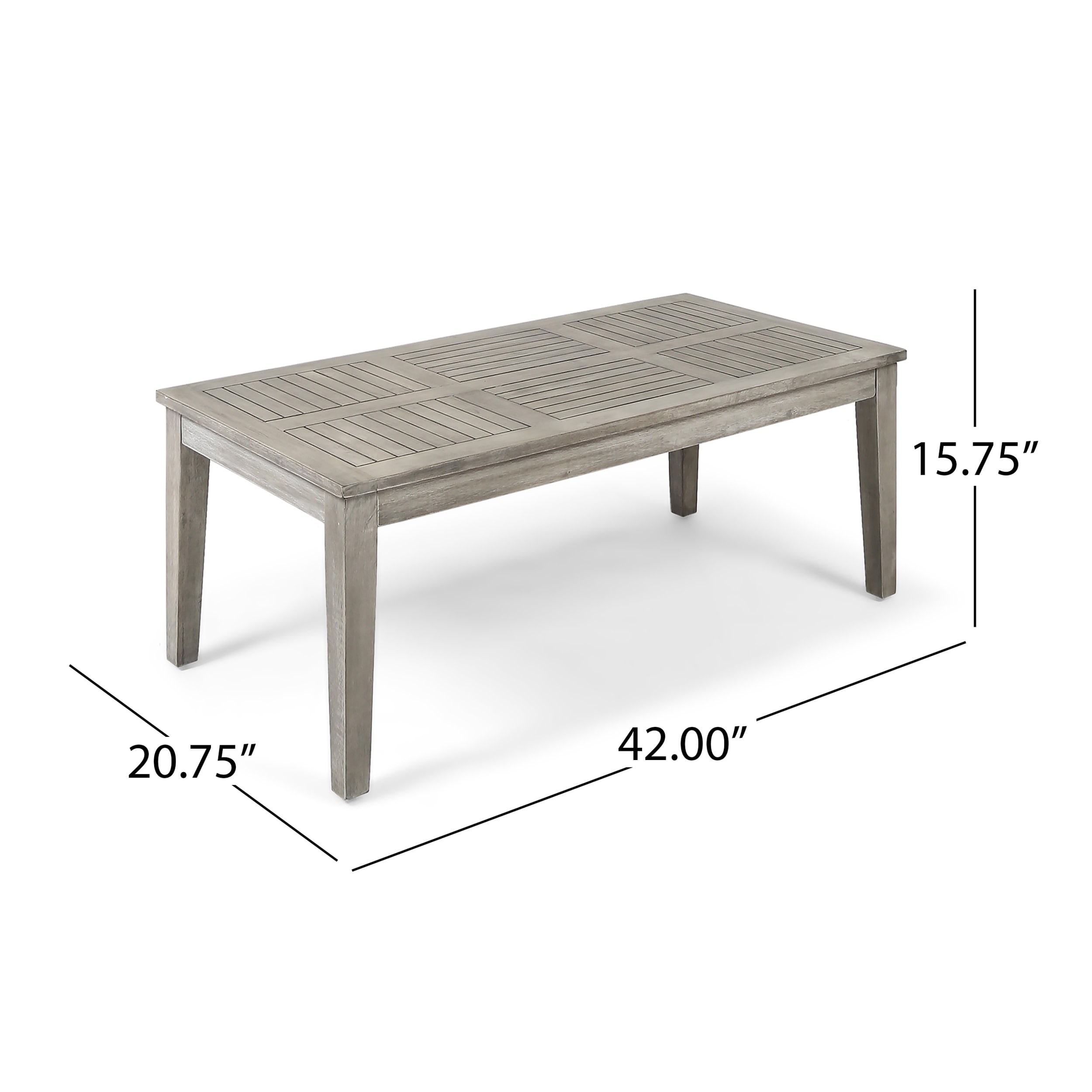 Noble House Sewell Acacia Wood Outdoor Coffee Table. Light Gray