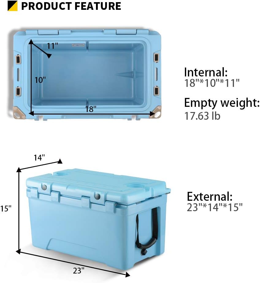 EchoSmile 35 Quart Rotomolded Cooler. 5 Days Protale Ice Cooler. Ice Chest Suit for BBQ. Camping. Pincnic. and Other Outdoor Activities. Blue