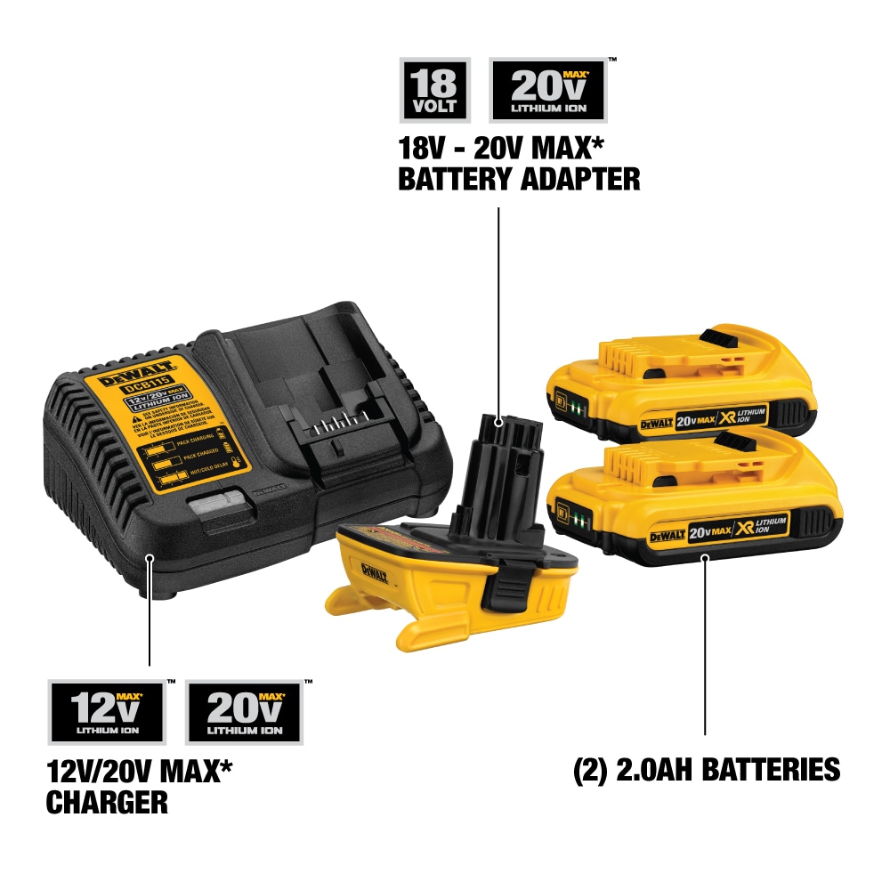 DEWALT 20-Volt 2-Pack 2 Amp-Hour; 2 Amp-Hour Lithium Power Tool Battery Adapter Kit (Charger Included)