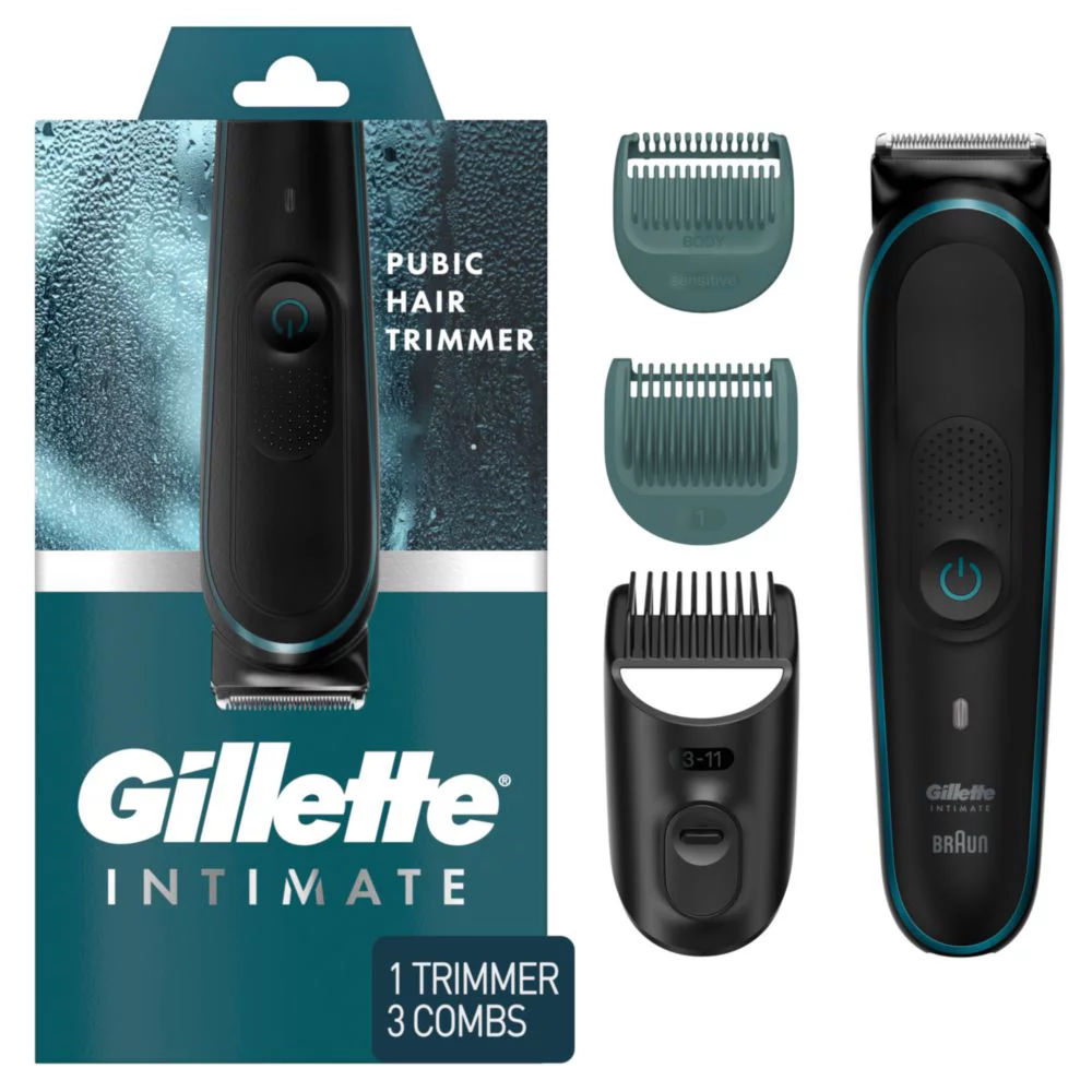 Gillette Intimate Pubic Hair Trimmer for Men. Waterproof Body Groomer. Black