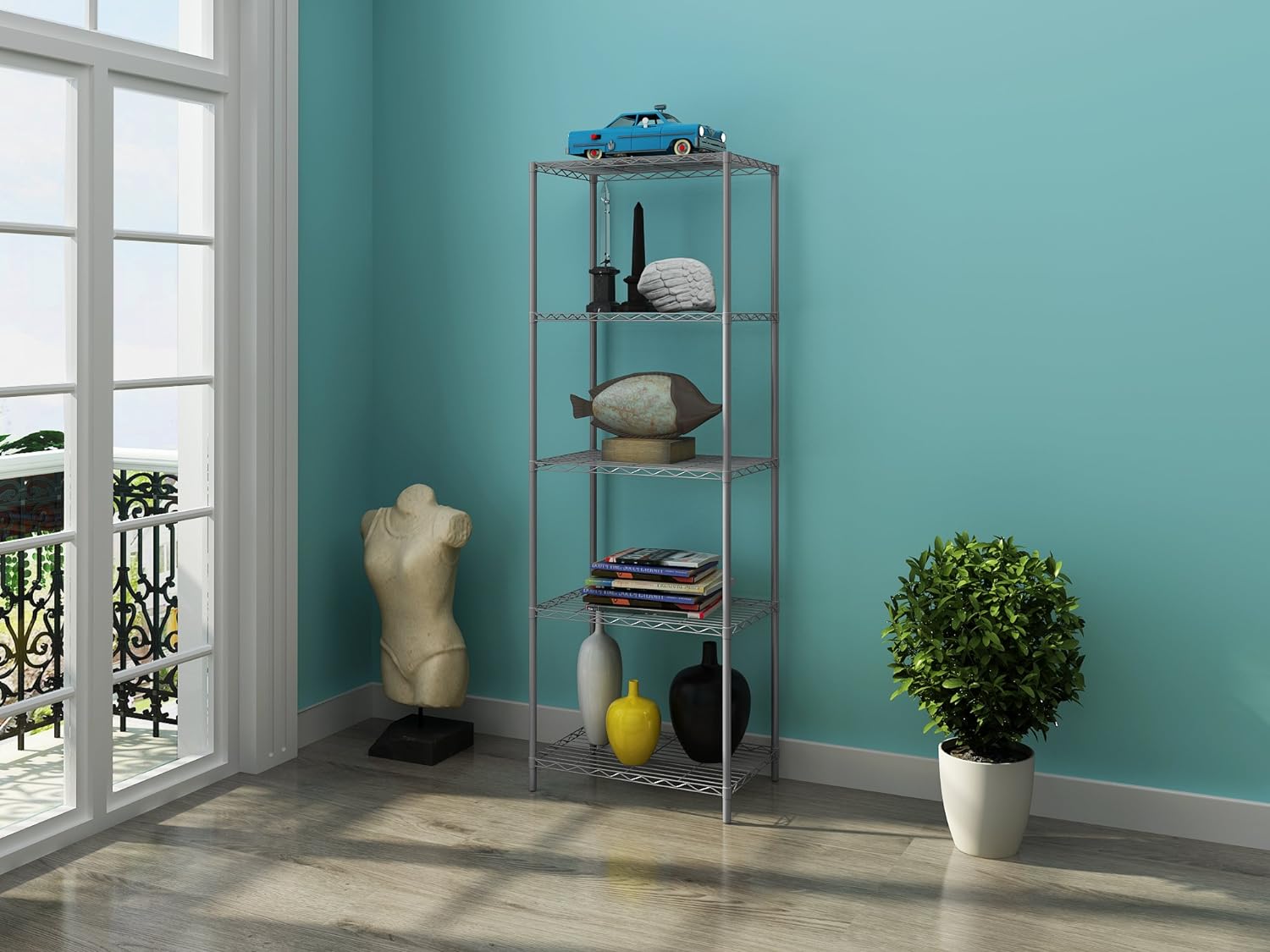 JEROAL 5-Tier Wire Shelving Unit. Multipurpose Standing Storage Shelves Metal Display Rack for Pantry Laundry Bathroom Kitchen Garage Closet Organization.350LbS Capacity.13.8″ D×21″ W×61″ H.Gray