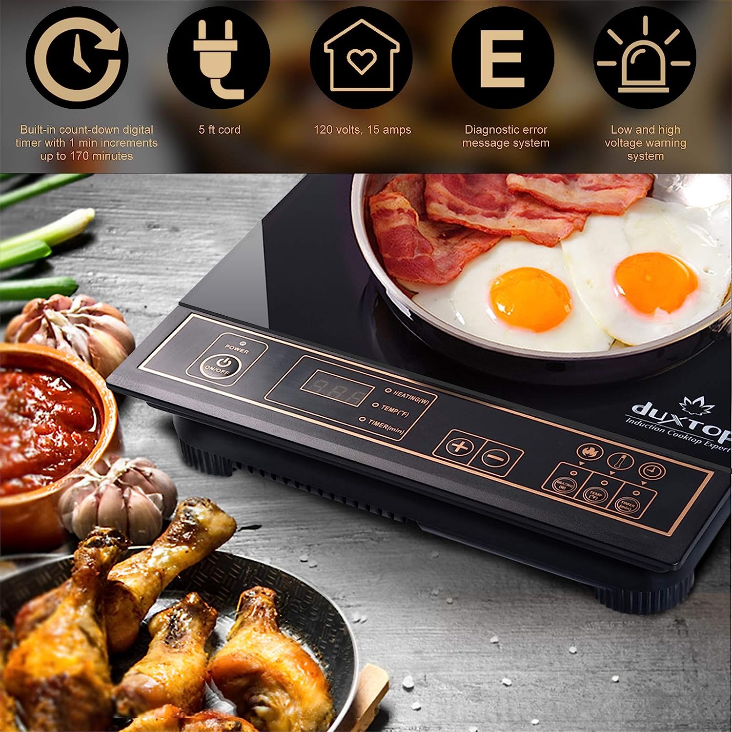 Duxtop 1800W Portable Induction Cooktop Countertop Burner. Silver 8120MC/BT-180G3
