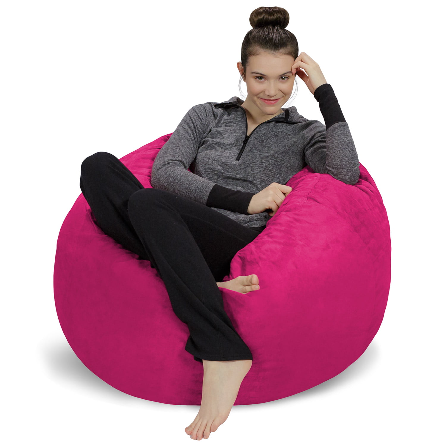 Sofa Sack Bean Bag Chair. Memory Foam Lounger with Microsuede Cover. Kids. 3 ft. Magenta