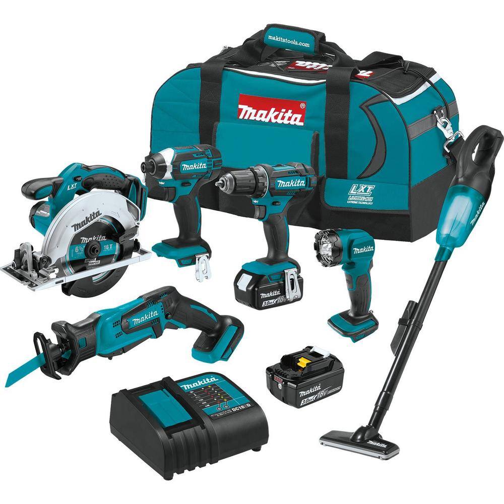 Makita XT614SX1 18V Lithium-Ion Cordless 6-Piece Kit (Drill-Driver/ Impact Driver/ Circular Saw/ Recipro Saw/ Vacuum/ Light) 3.0Ah