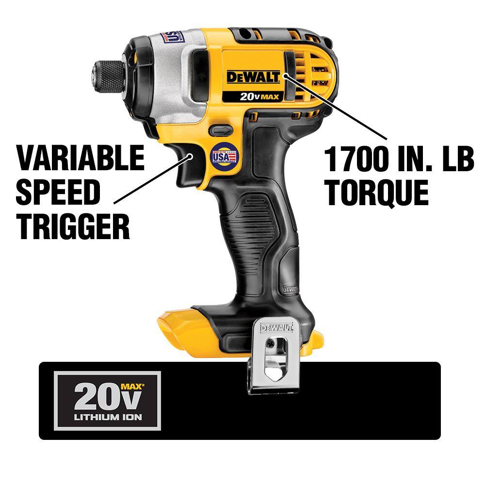 DEWALT DCF885BW230C 20V MAX Cordless 1/4 in. Impact Driver with 20V 3.0Ah Battery and 12V to 20V MAX Charger