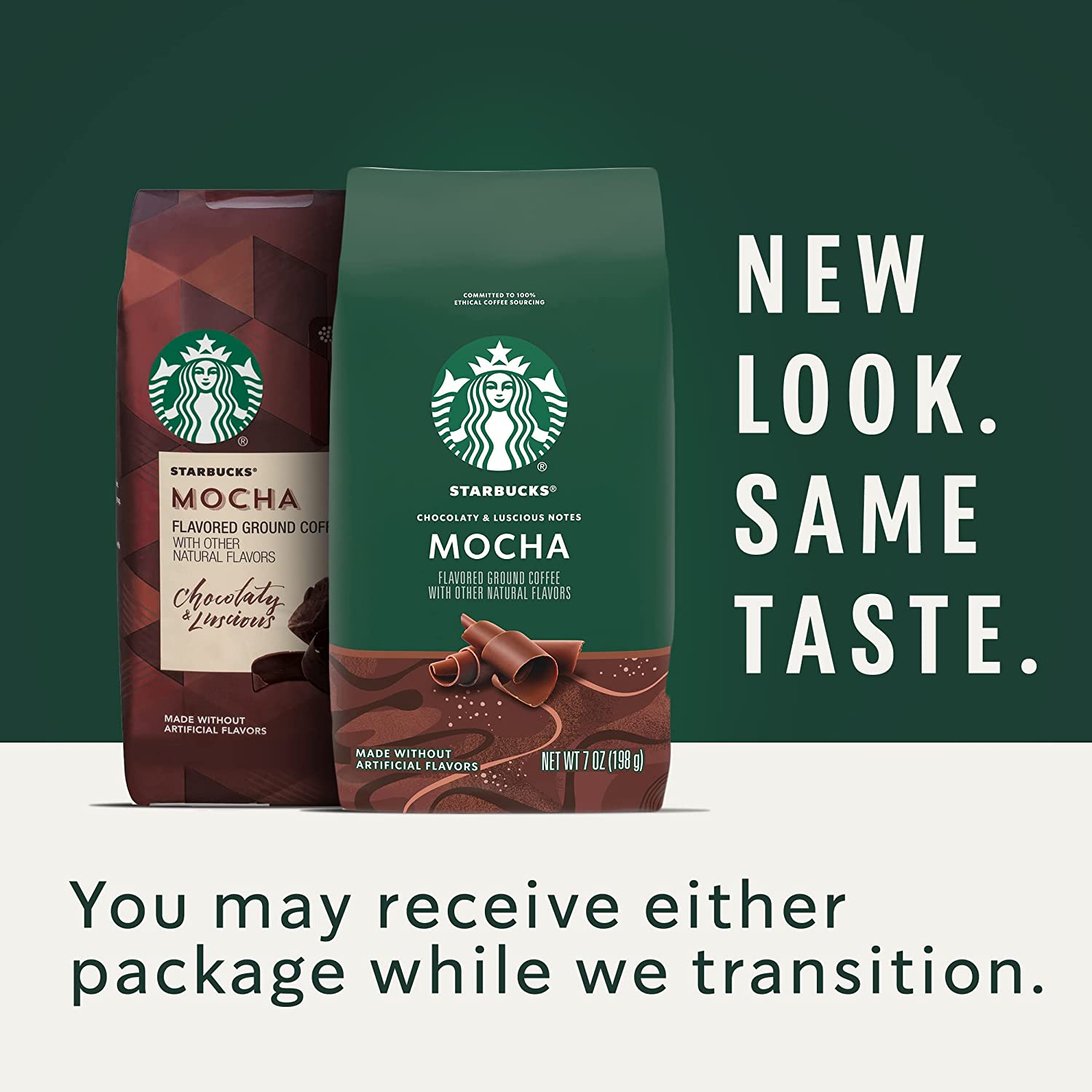 Starbucks Ground Coffee. Mocha Flavored Coffee. No Artificial Flavors. 100% Arabica. 6 bags (11 oz each)