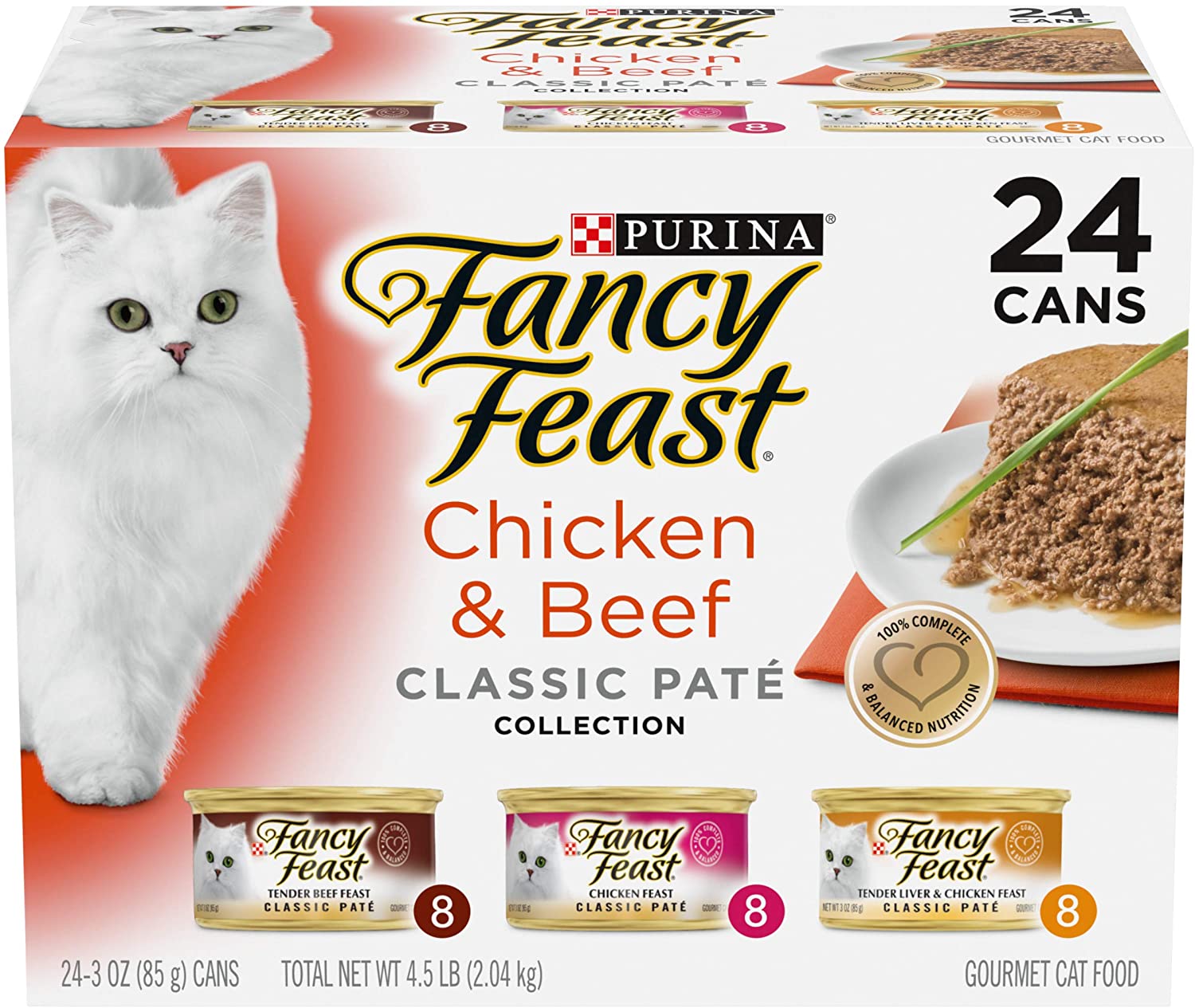 Purina Fancy Feast Pate Wet Cat Food Variety Pack. Classic Collection Chicken and Beef - (24) 3 oz. Pull-Top Cans