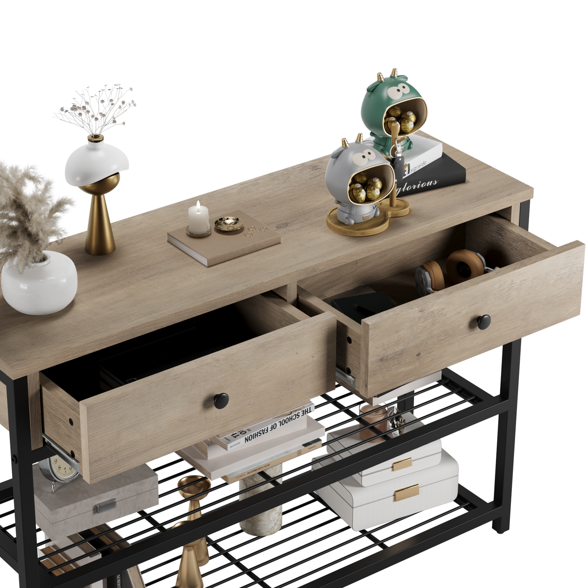 Hellone Console Table with Drawers. Industrial Sofa Table Entryway Table Narrow Long with Storage Shelves for Entryway. Front Hall. Hallway. Sofa. Couch. Living Room. Kitchen